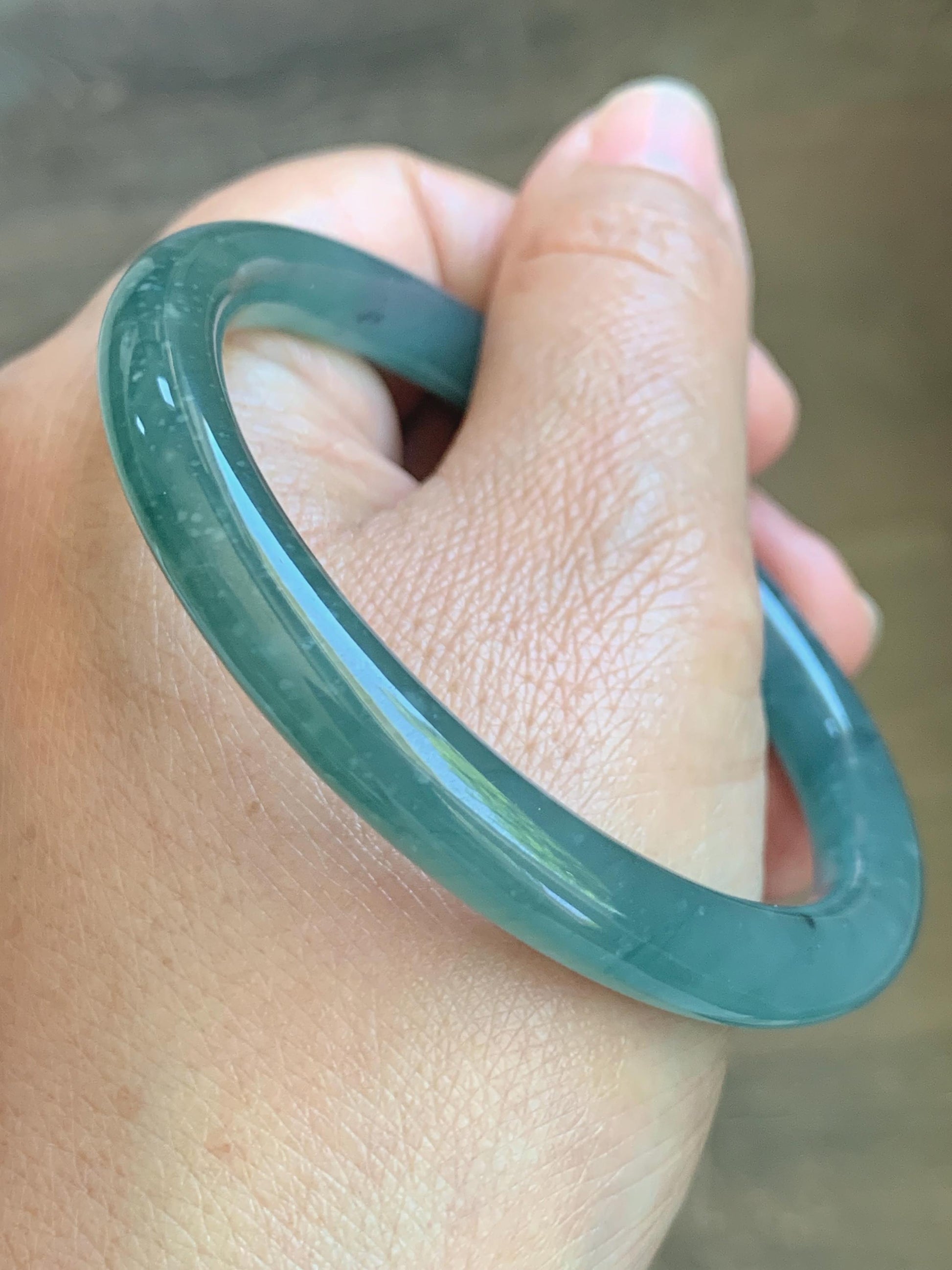 Certified Natural Grade A Guatemalan Icy Translucent Teal Blue Jade Jadeite Bangle Bracelet 56.8mm 7” 32g 天然冰危蓝绿圆条翡翠手镯 212