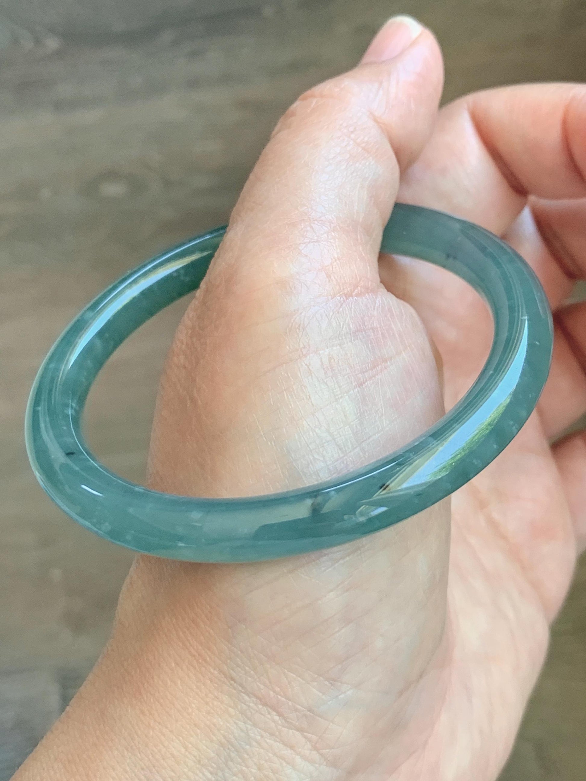 Certified Natural Grade A Guatemalan Icy Translucent Teal Blue Jade Jadeite Bangle Bracelet 56.8mm 7” 32g 天然冰危蓝绿圆条翡翠手镯 212