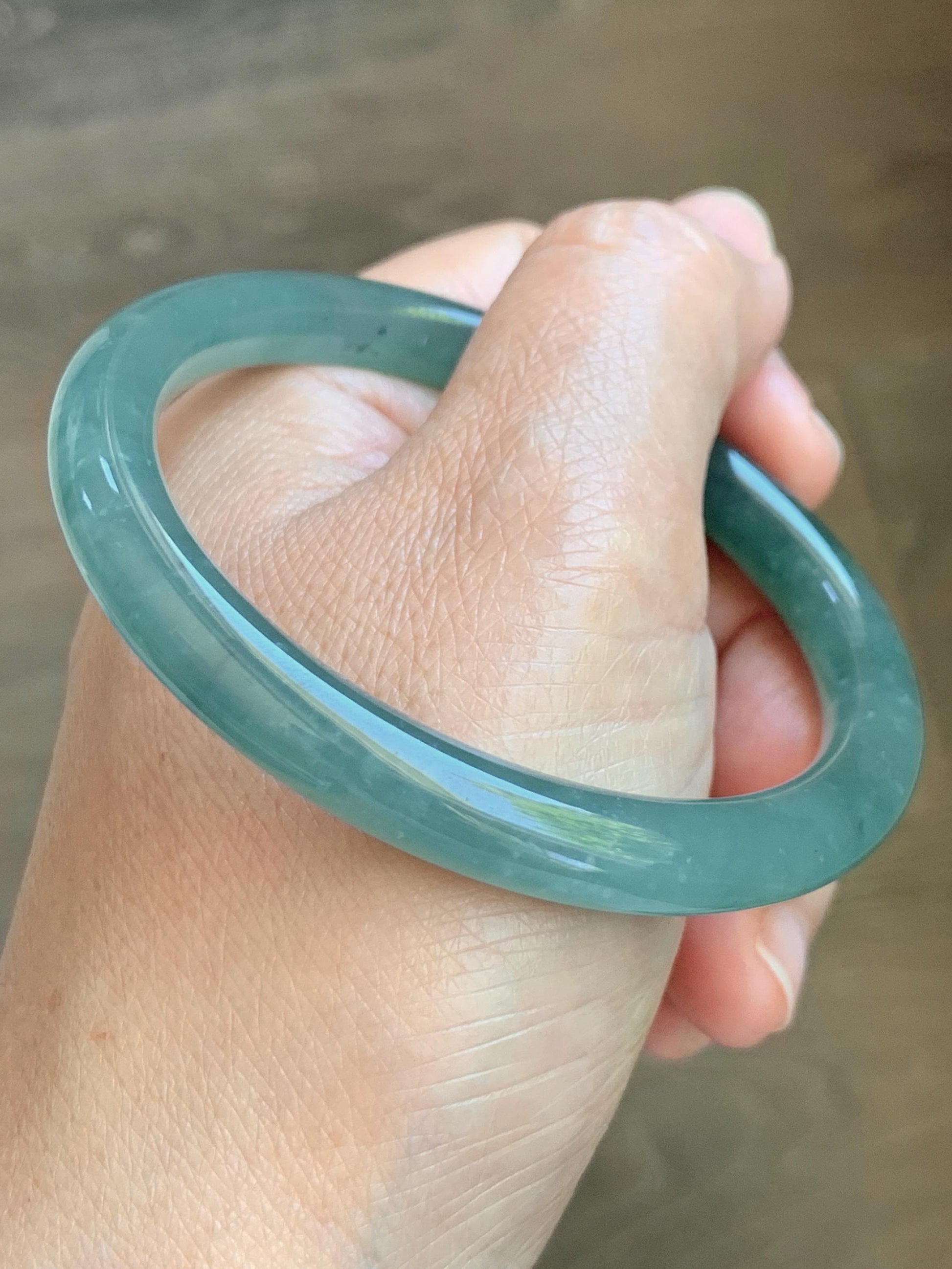 Certified Natural Grade A Guatemalan Icy Translucent Teal Blue Jade Jadeite Bangle Bracelet 56.8mm 7” 32g 天然冰危蓝绿圆条翡翠手镯 212