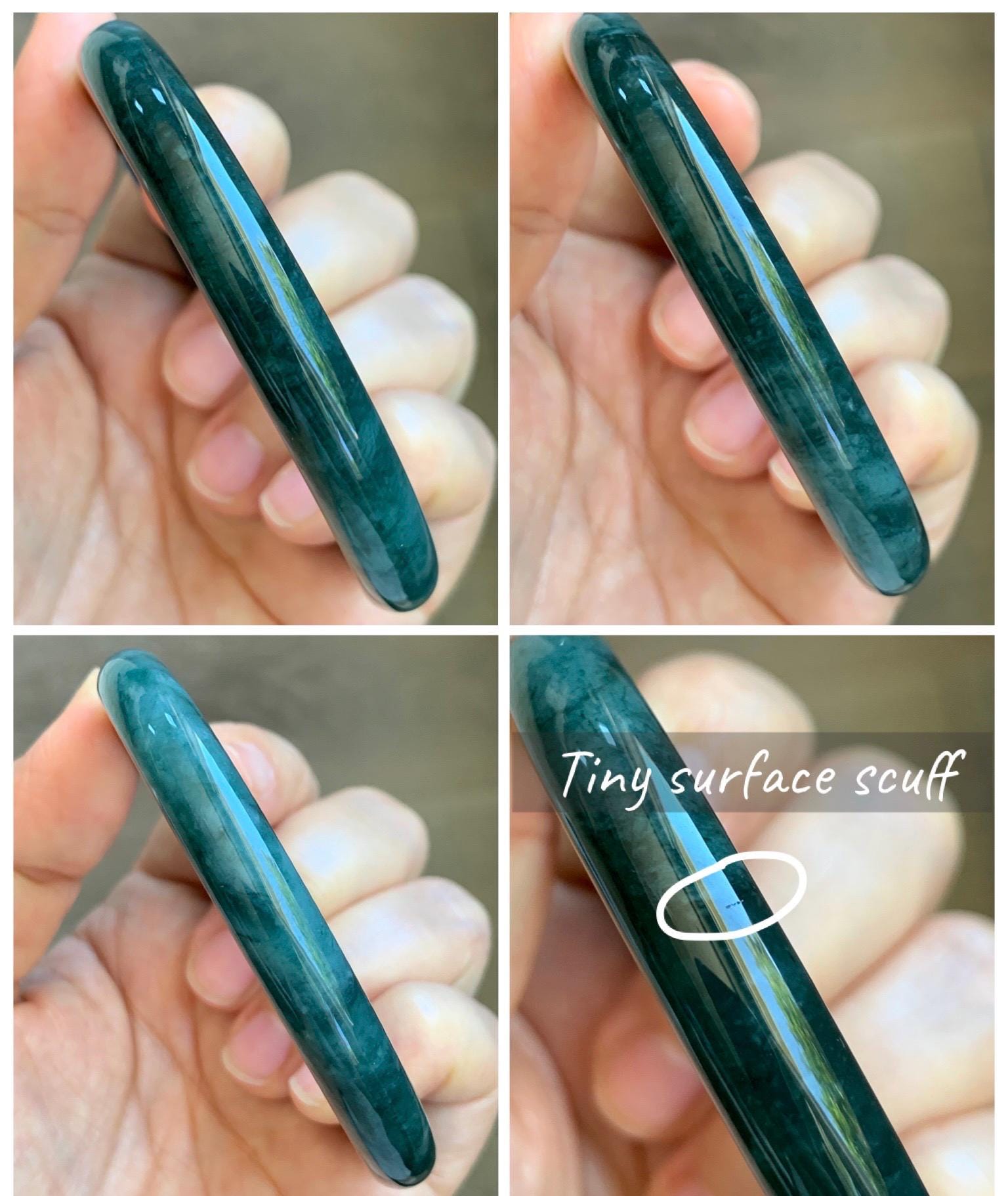 Certified Natural Grade A Guatemalan Icy Translucent Dusty Blue & Dark Green Marbled Jade Jadeite Bangle 56.6mm 7” 44g 天然冰危蓝绿飘花翡翠圆条手镯 216
