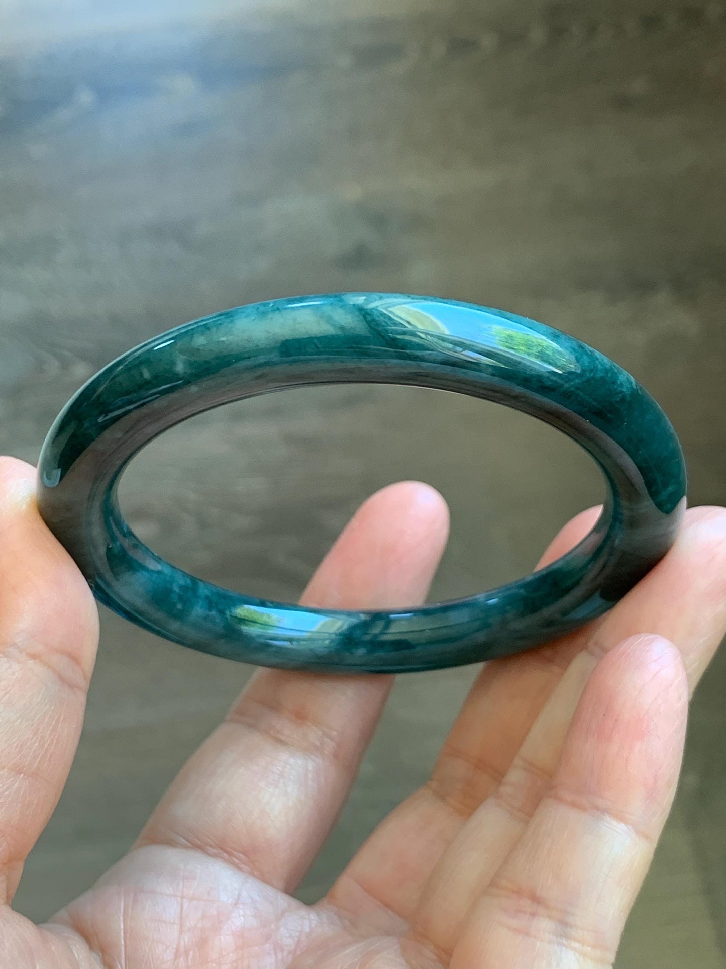 Certified Natural Grade A Guatemalan Icy Translucent Dusty Blue & Dark Green Marbled Jade Jadeite Bangle 56.6mm 7” 44g 天然冰危蓝绿飘花翡翠圆条手镯 216
