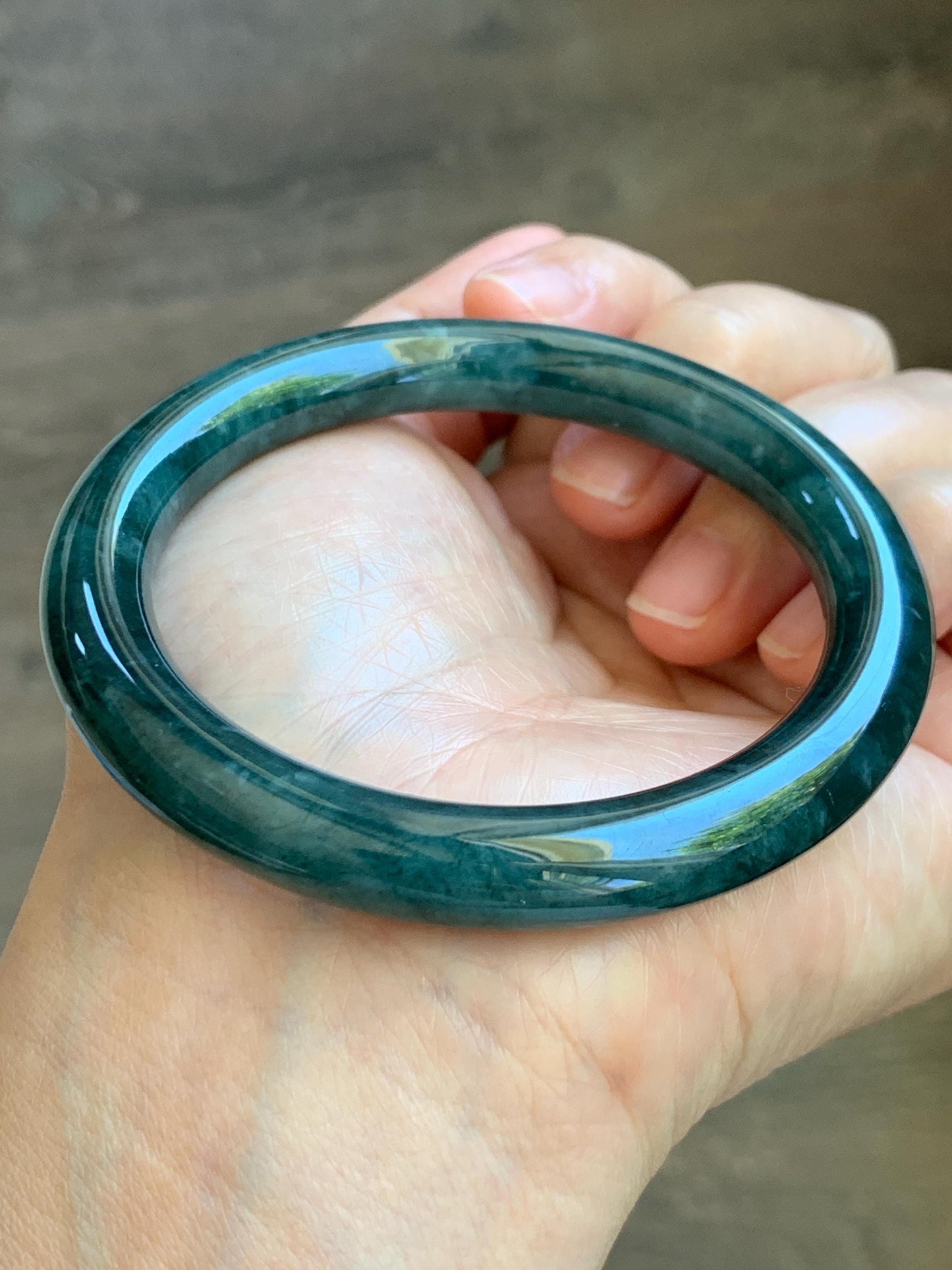Certified Natural Grade A Guatemalan Icy Translucent Dusty Blue & Dark Green Marbled Jade Jadeite Bangle 56.6mm 7” 44g 天然冰危蓝绿飘花翡翠圆条手镯 216