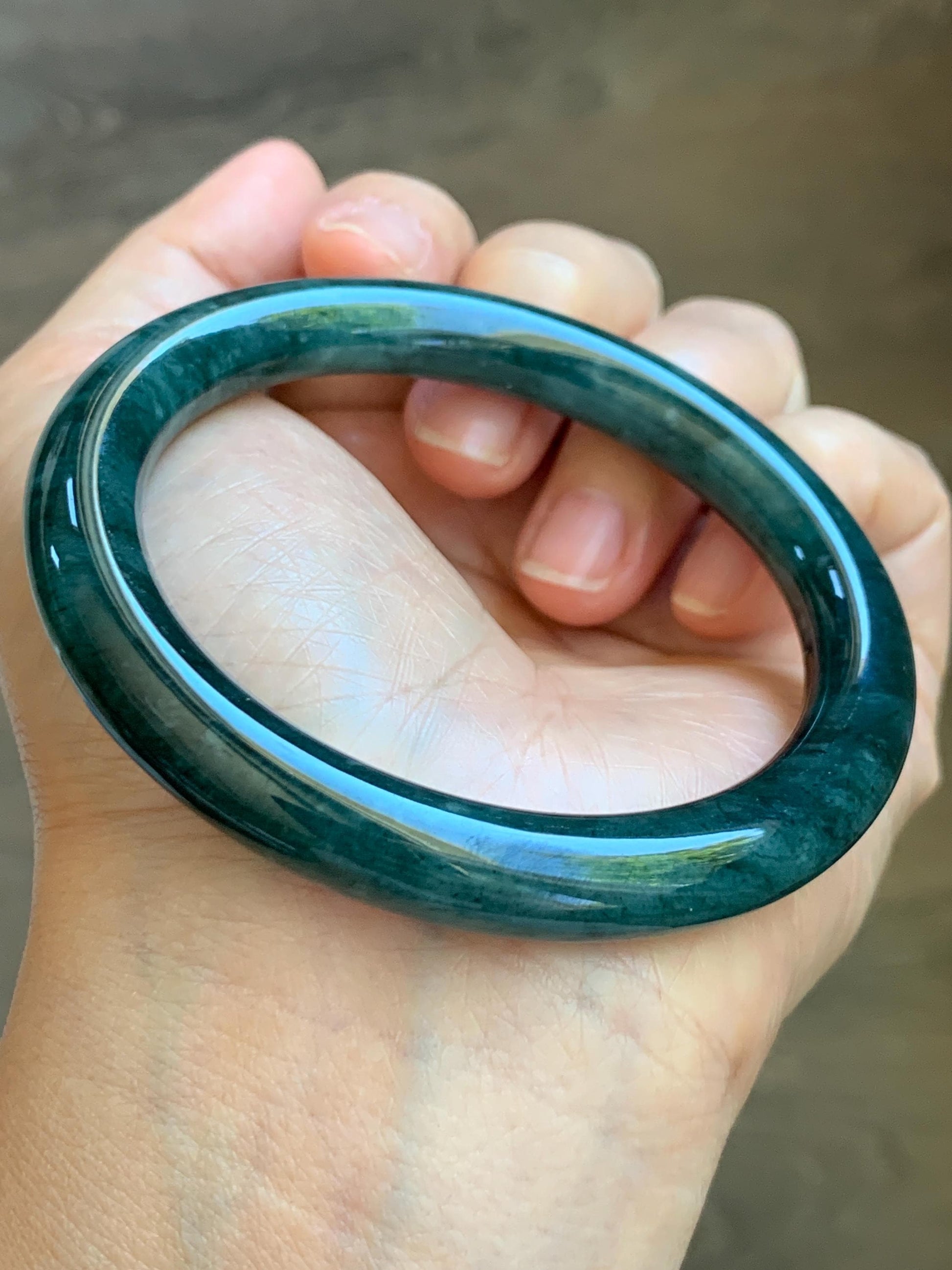 Certified Natural Grade A Guatemalan Icy Translucent Dusty Blue & Dark Green Marbled Jade Jadeite Bangle 56.6mm 7” 44g 天然冰危蓝绿飘花翡翠圆条手镯 216