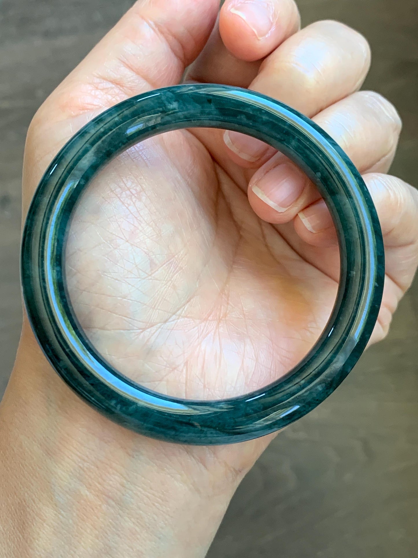 Certified Natural Grade A Guatemalan Icy Translucent Dusty Blue & Dark Green Marbled Jade Jadeite Bangle 56.6mm 7” 44g 天然冰危蓝绿飘花翡翠圆条手镯 216