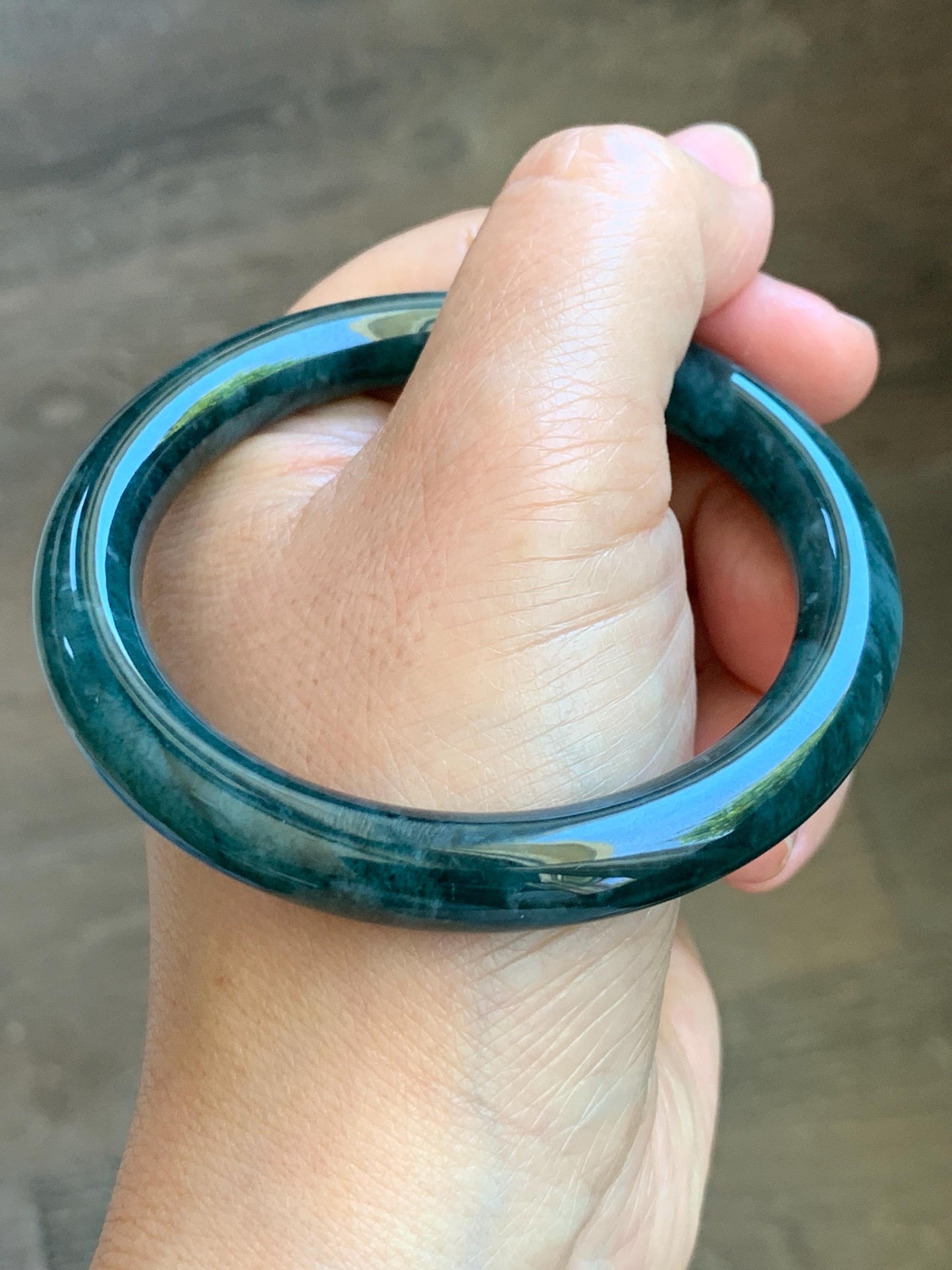 Certified Natural Grade A Guatemalan Icy Translucent Dusty Blue & Dark Green Marbled Jade Jadeite Bangle 56.6mm 7” 44g 天然冰危蓝绿飘花翡翠圆条手镯 216