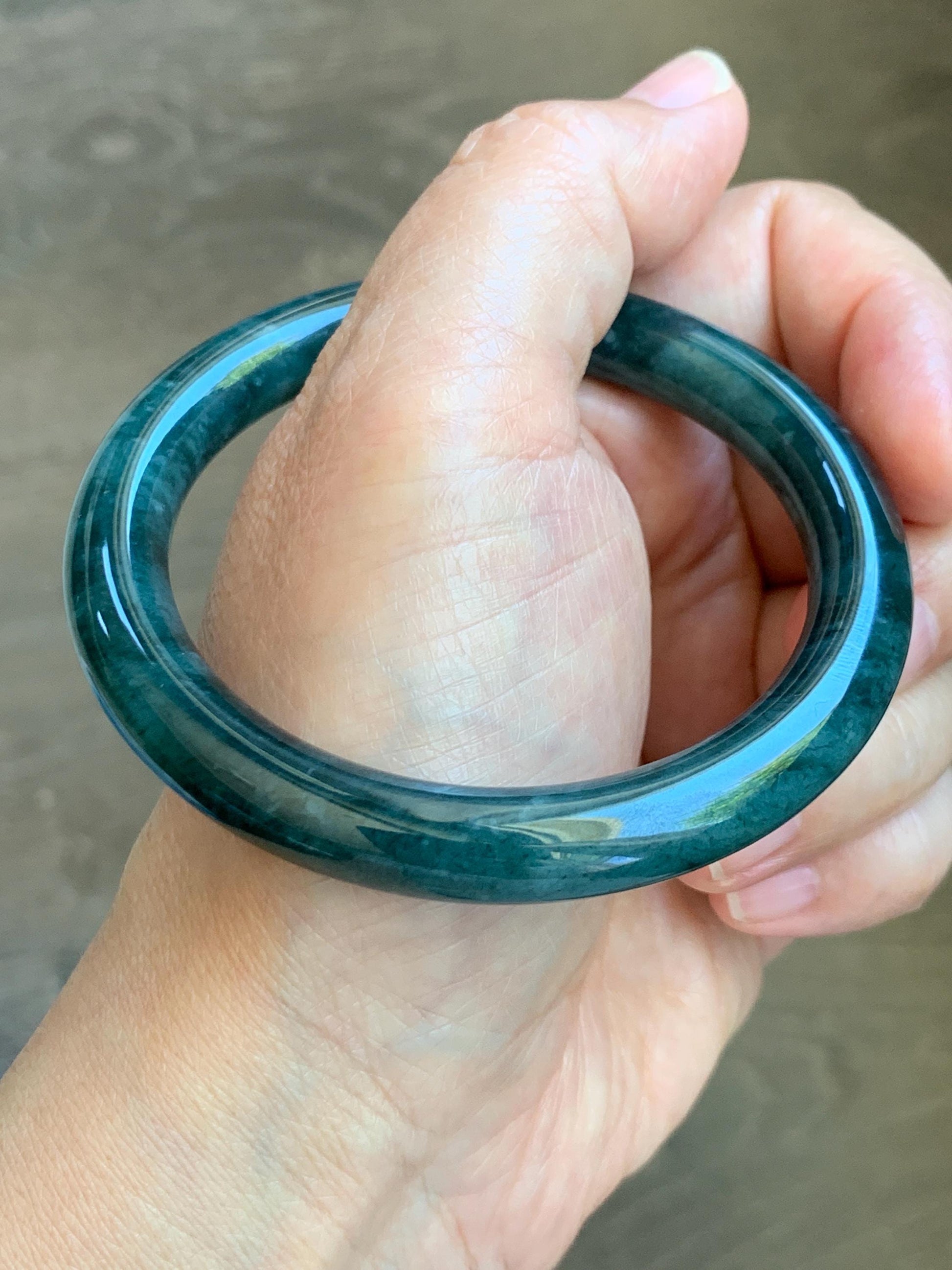 Certified Natural Grade A Guatemalan Icy Translucent Dusty Blue & Dark Green Marbled Jade Jadeite Bangle 56.6mm 7” 44g 天然冰危蓝绿飘花翡翠圆条手镯 216