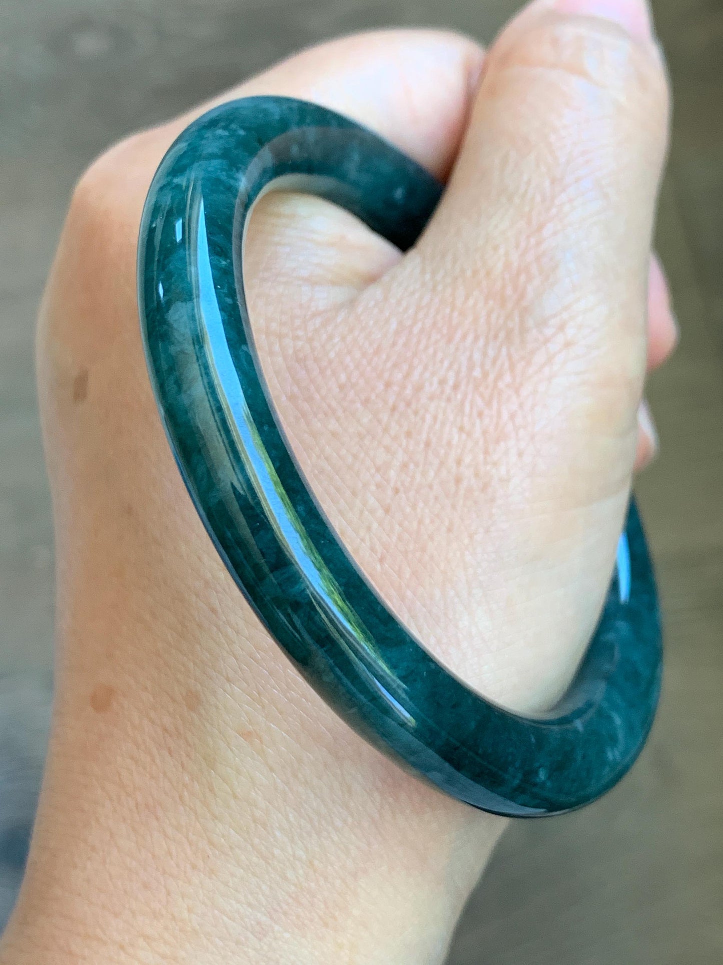 Certified Natural Grade A Guatemalan Icy Translucent Dusty Blue & Dark Green Marbled Jade Jadeite Bangle 56.6mm 7” 44g 天然冰危蓝绿飘花翡翠圆条手镯 216