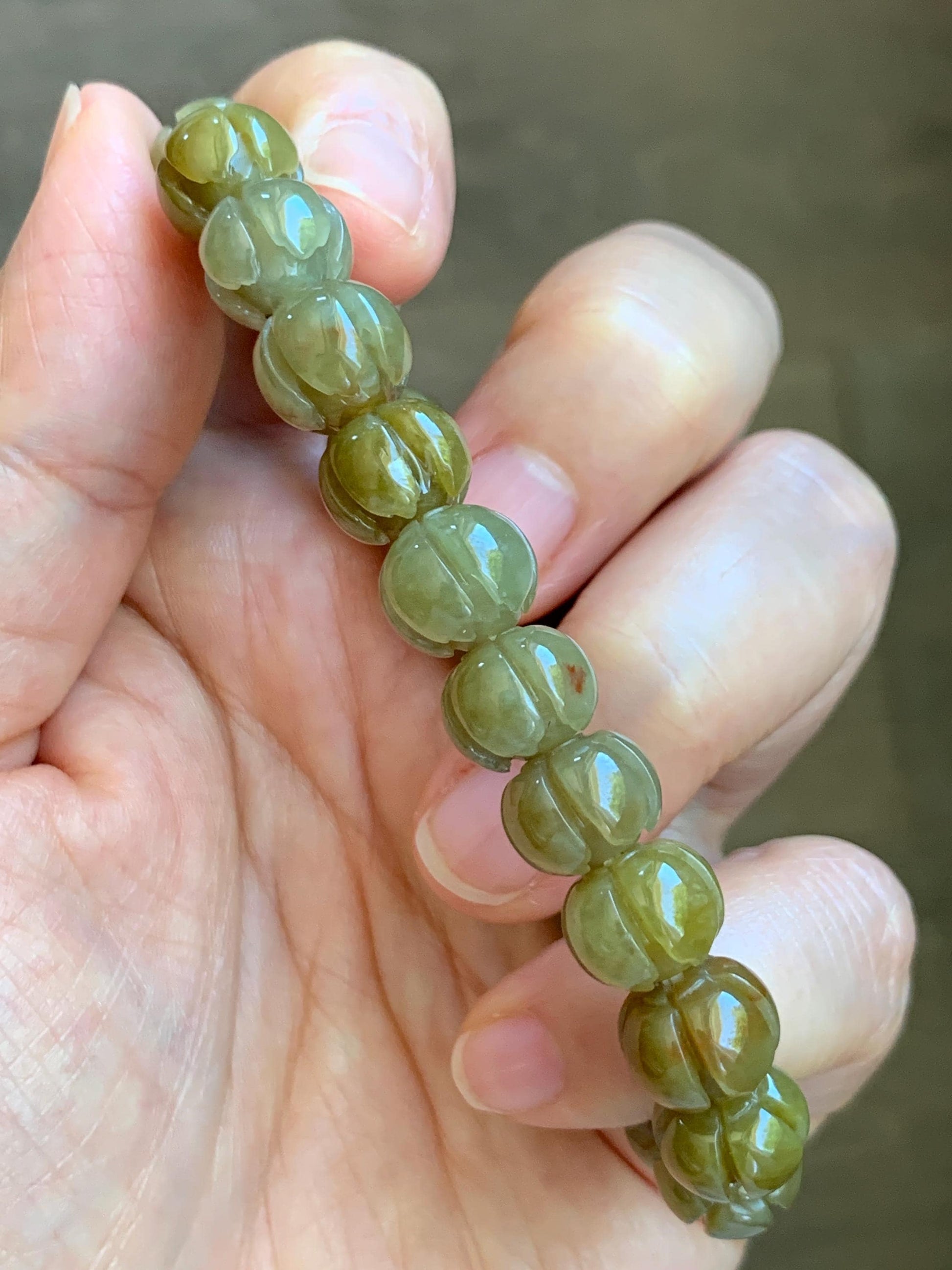 Certified Natural Grade A Icy Translucent Deep Yellow Jade Jadeite Carved Lotus Flower Beads Beaded Bracelet 7” 32.33g 天然冰胶满黄翡翠莲花珠手串 1104
