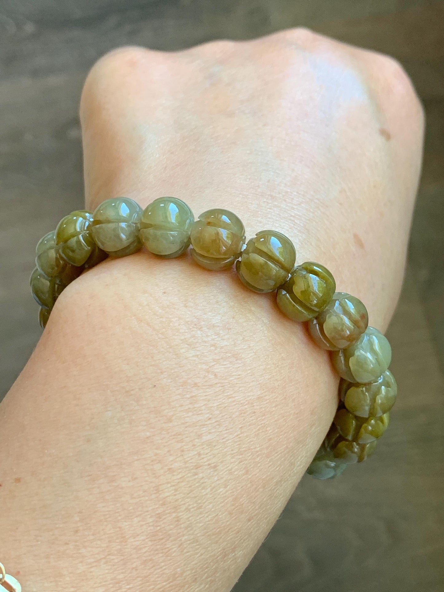 Certified Natural Grade A Icy Translucent Deep Yellow Jade Jadeite Carved Lotus Flower Beads Beaded Bracelet 7” 32.33g 天然冰胶满黄翡翠莲花珠手串 1104