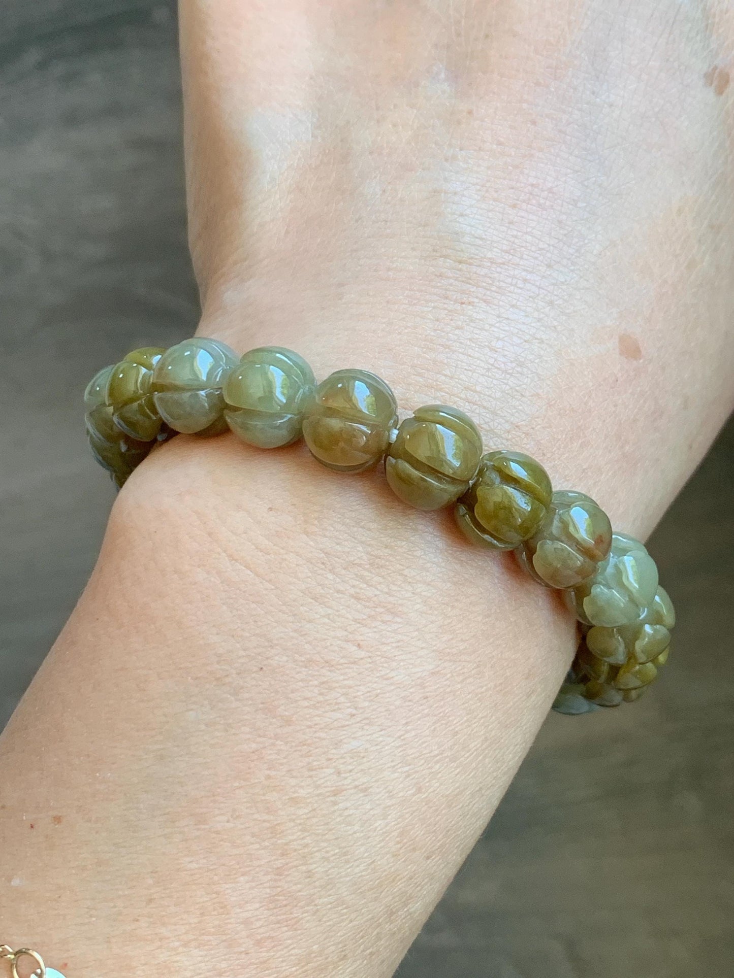 Certified Natural Grade A Icy Translucent Deep Yellow Jade Jadeite Carved Lotus Flower Beads Beaded Bracelet 7” 32.33g 天然冰胶满黄翡翠莲花珠手串 1104