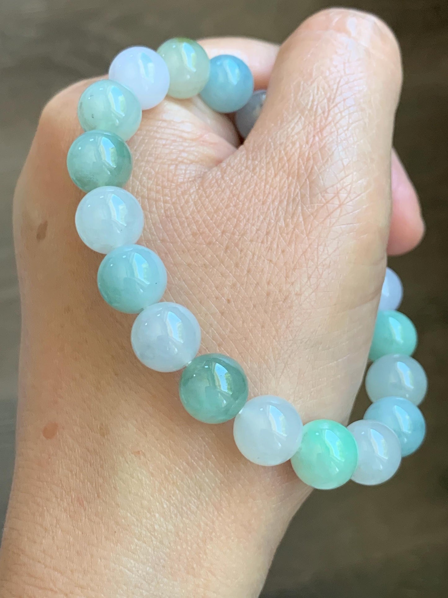 Certified Natural Grade A Icy Highly Translucent Gelatinous Multicolored Jade Jadeite Beads Beaded Bracelet 9.9mm 7.25” 32g 天然冰胶多宝翡翠手串 1165