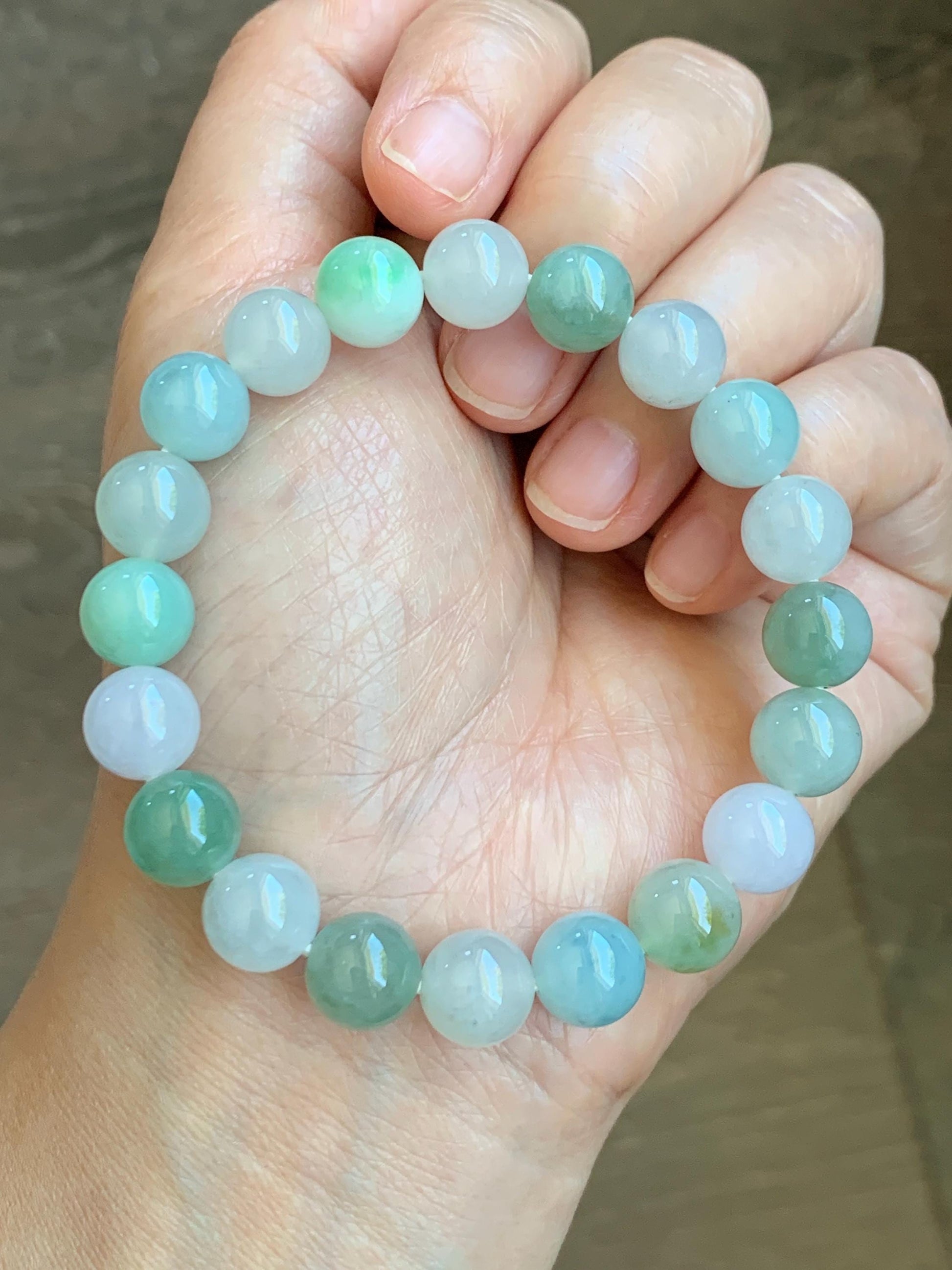 Certified Natural Grade A Icy Highly Translucent Gelatinous Multicolored Jade Jadeite Beads Beaded Bracelet 9.9mm 7.25” 32g 天然冰胶多宝翡翠手串 1165