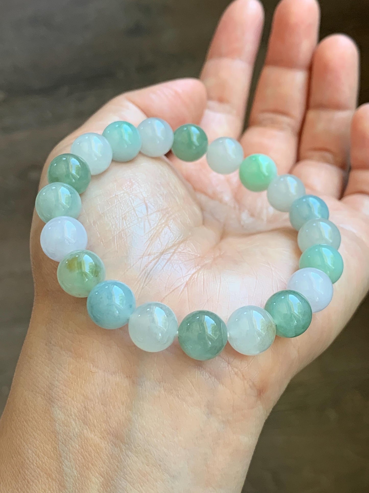 Certified Natural Grade A Icy Highly Translucent Gelatinous Multicolored Jade Jadeite Beads Beaded Bracelet 9.9mm 7.25” 32g 天然冰胶多宝翡翠手串 1165