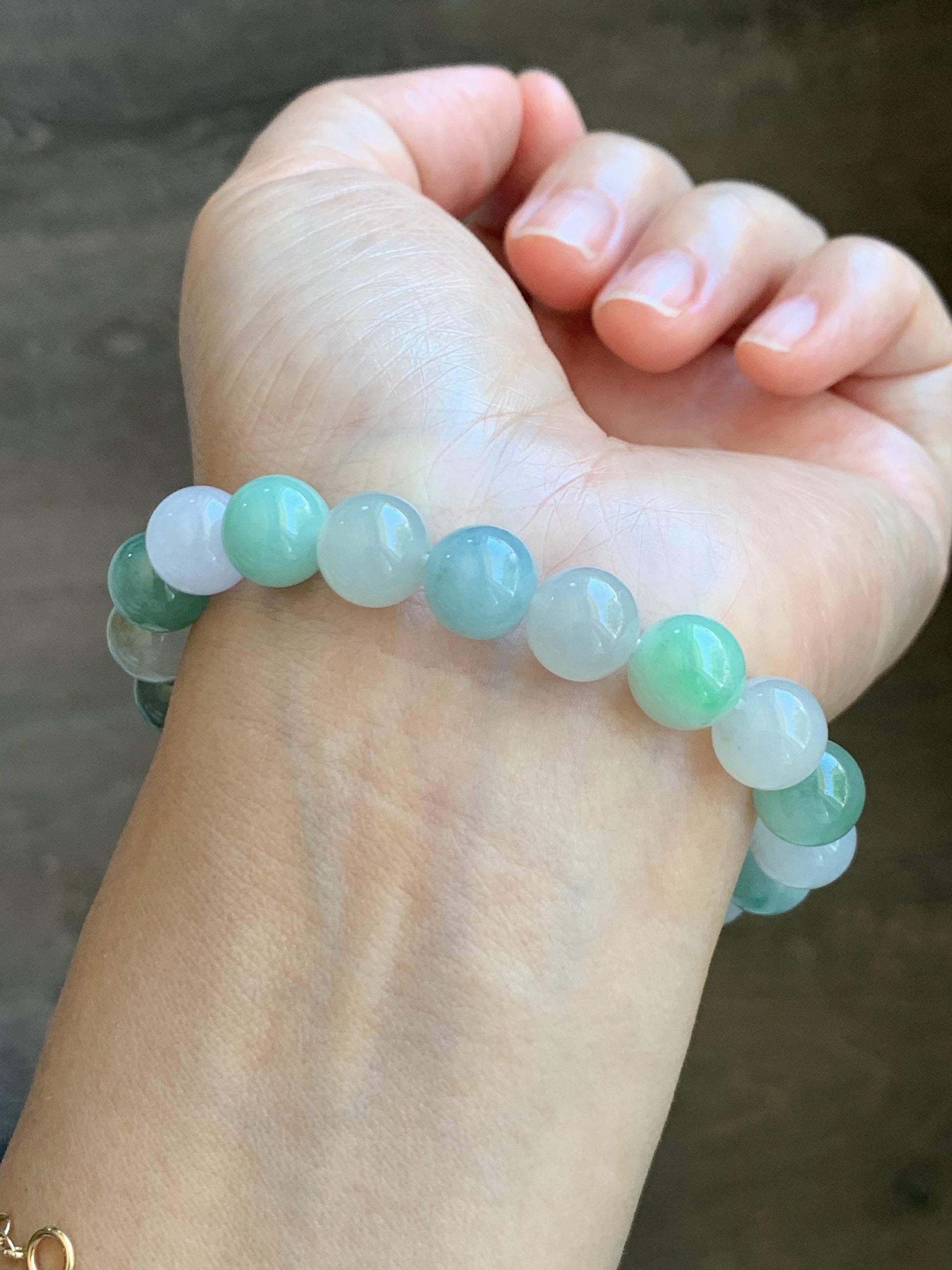 Certified Natural Grade A Icy Highly Translucent Gelatinous Multicolored Jade Jadeite Beads Beaded Bracelet 9.9mm 7.25” 32g 天然冰胶多宝翡翠手串 1165