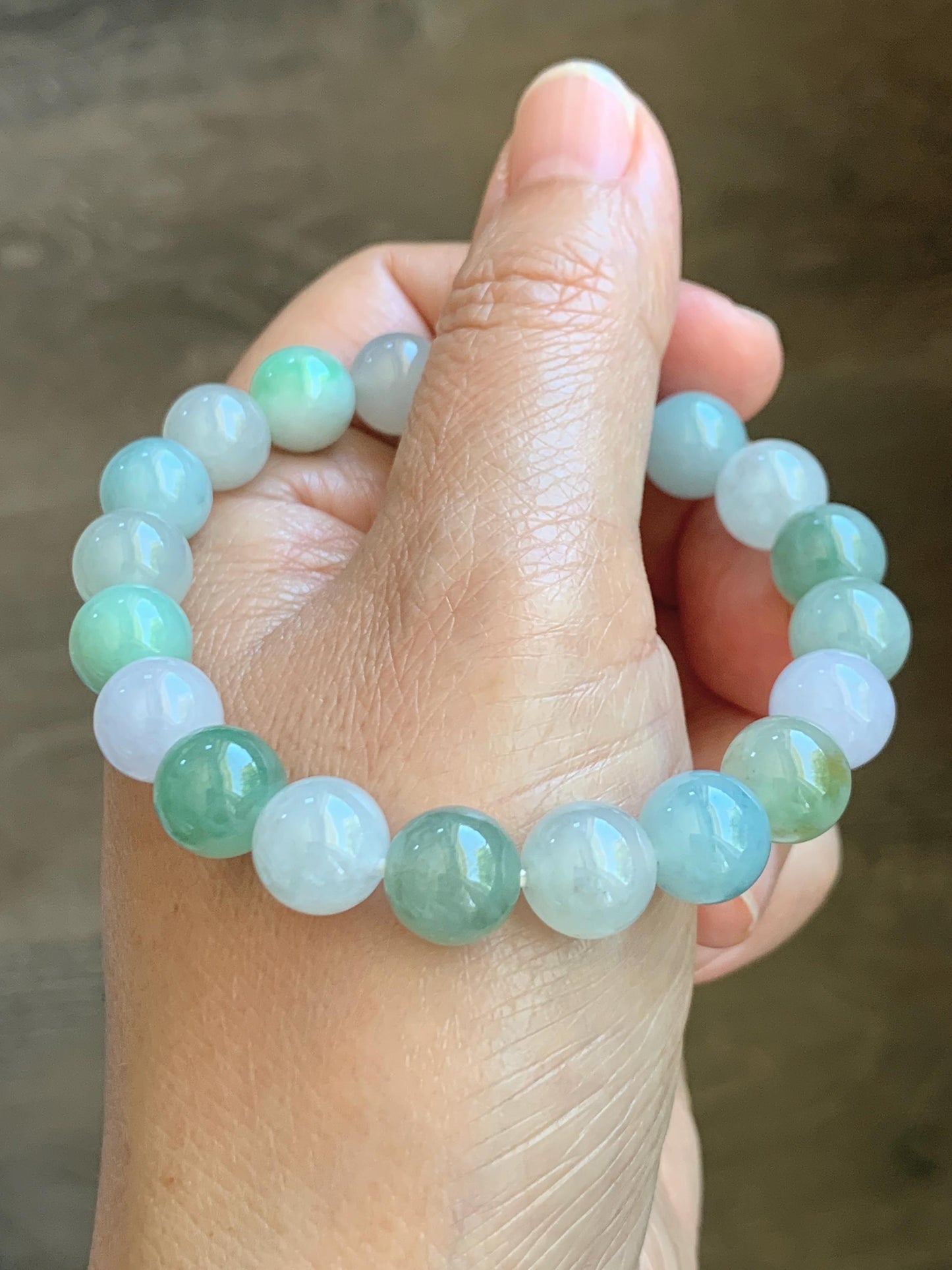 Certified Natural Grade A Icy Highly Translucent Gelatinous Multicolored Jade Jadeite Beads Beaded Bracelet 9.9mm 7.25” 32g 天然冰胶多宝翡翠手串 1165