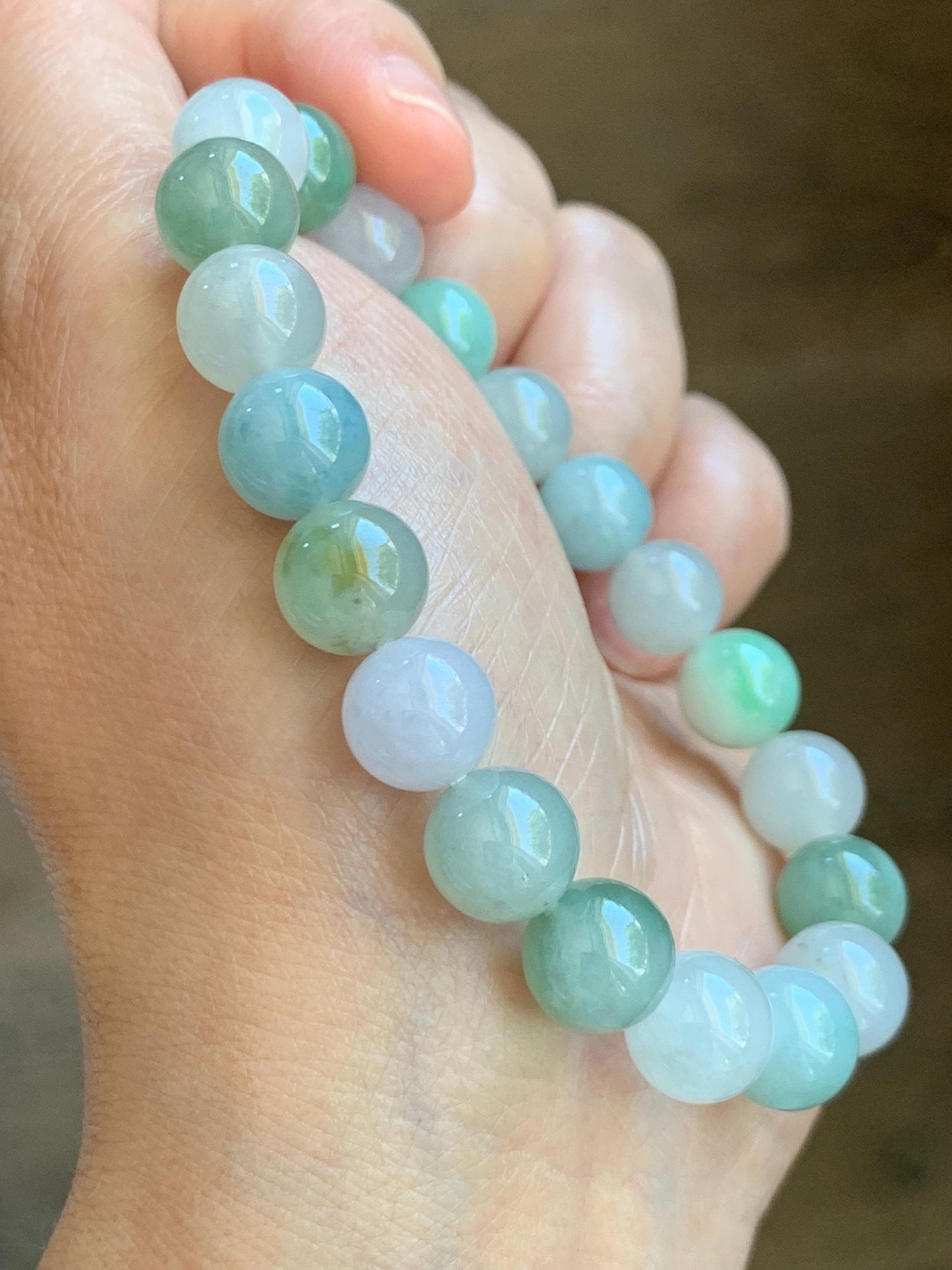 Certified Natural Grade A Icy Highly Translucent Gelatinous Multicolored Jade Jadeite Beads Beaded Bracelet 9.9mm 7.25” 32g 天然冰胶多宝翡翠手串 1165