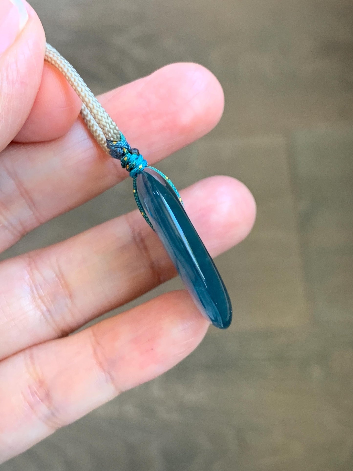 Certified Natural Grade A Guatemalan Icy Translucent Dark Blue Jade Jadeite Ping An Kou Donut Pendant Rope Necklace 25” 天然冰胶危深蓝绿翡翠平安扣吊坠 452