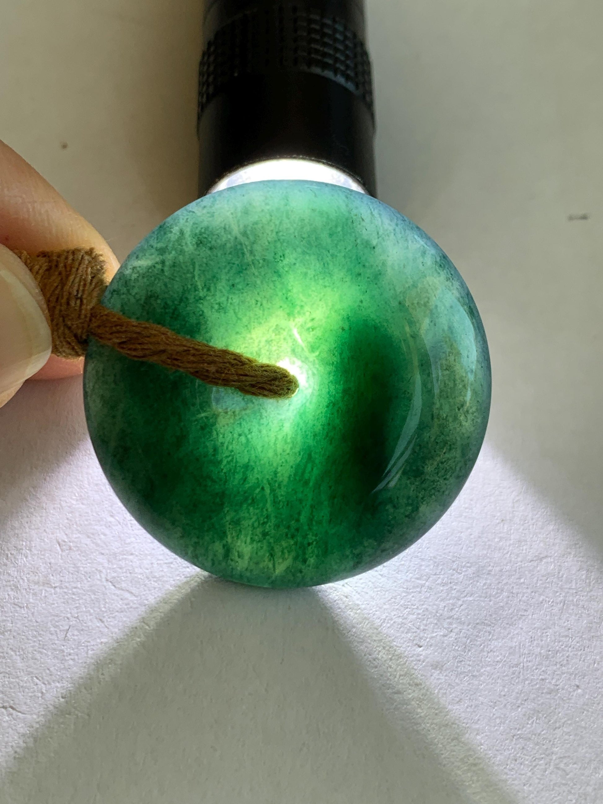 Natural Grade A Guatemalan Icy Translucent Deep Teal Blue Jade Jadeite Ping An Kou Donut Pendant Rope Necklace 26” 14g 天然冰胶危深老蓝水翡翠平安扣吊坠WOU-A