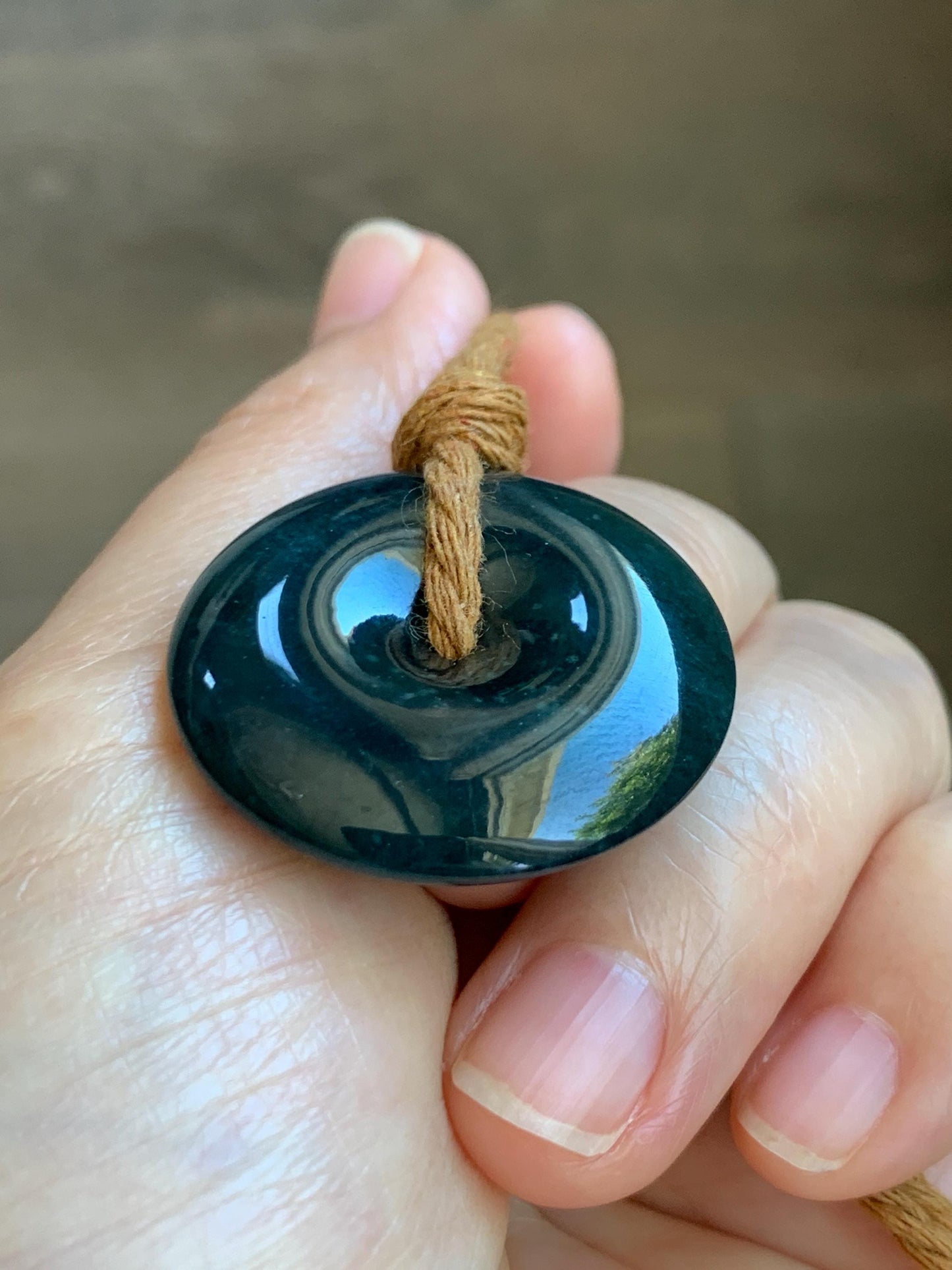 Natural Grade A Guatemalan Icy Translucent Deep Teal Blue Jade Jadeite Ping An Kou Donut Pendant Rope Necklace 26” 14g 天然冰胶危深老蓝水翡翠平安扣吊坠WOU-A