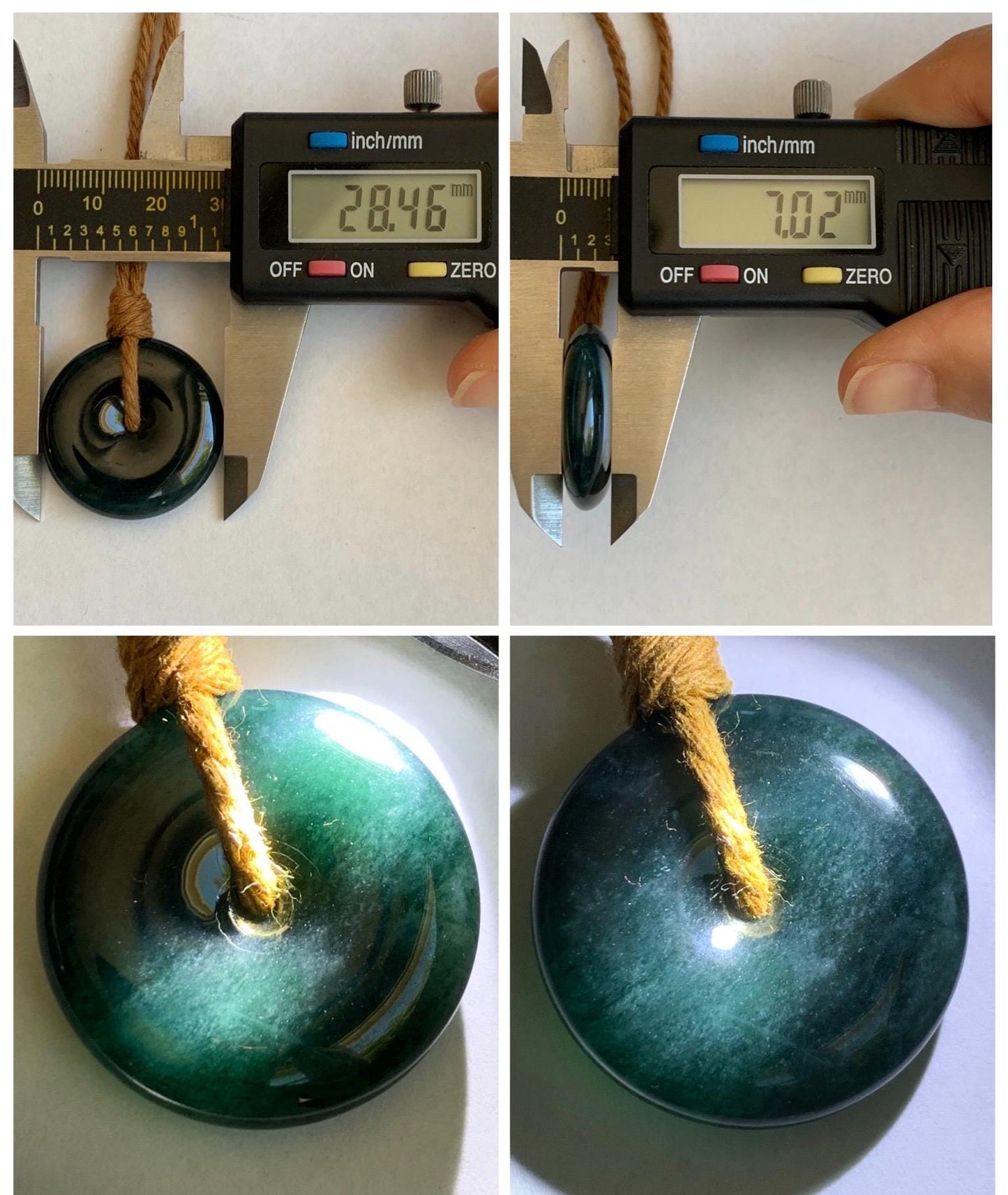 Natural Grade A Guatemalan Icy Translucent Deep Teal Blue Jade Jadeite Ping An Kou Donut Pendant Rope Necklace 26” 13g 天然冰胶危深老蓝水翡翠平安扣吊坠WOU-B