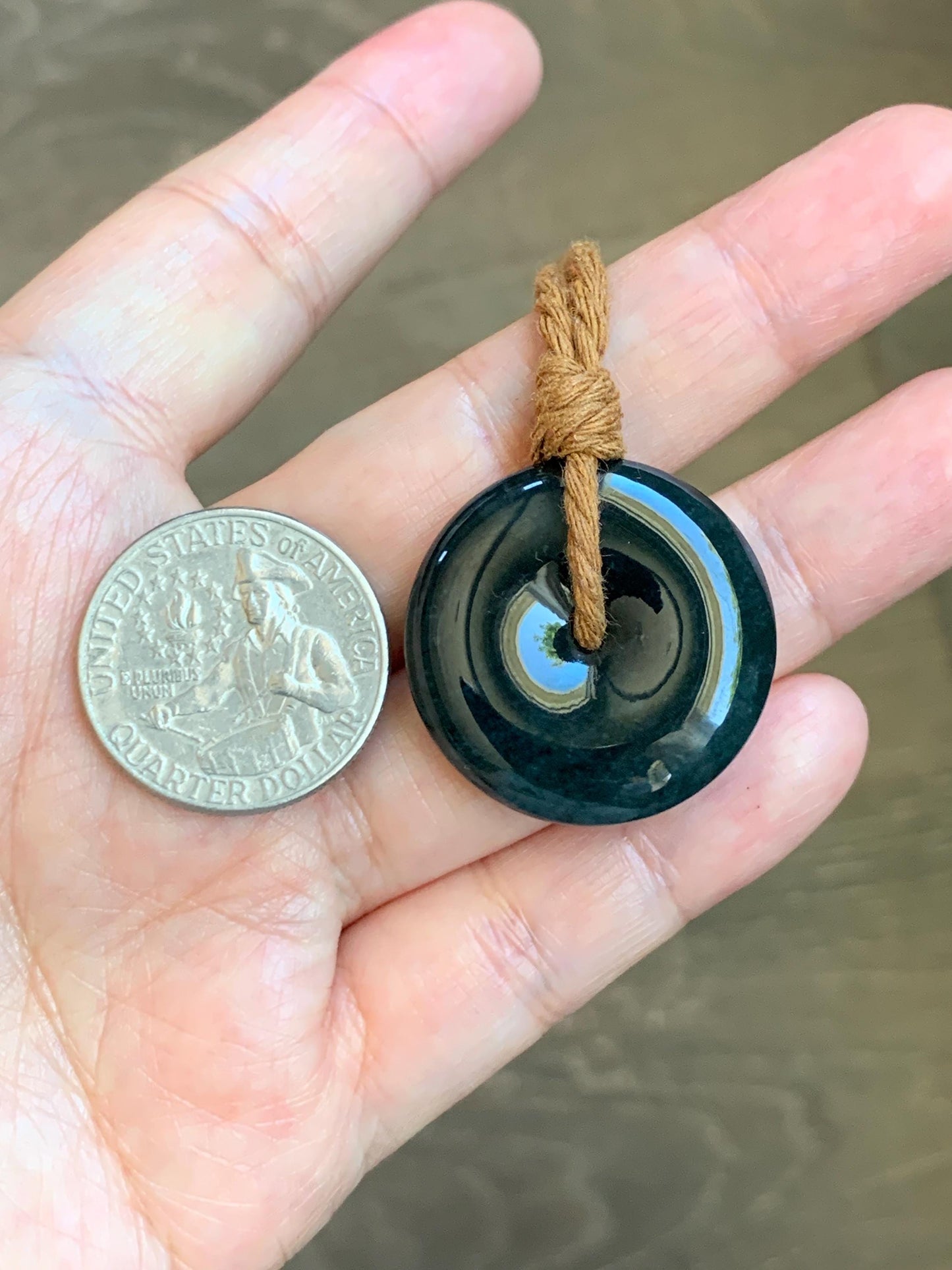 Natural Grade A Guatemalan Icy Translucent Deep Teal Blue Jade Jadeite Ping An Kou Donut Pendant Rope Necklace 26” 13g 天然冰胶危深老蓝水翡翠平安扣吊坠WOU-B