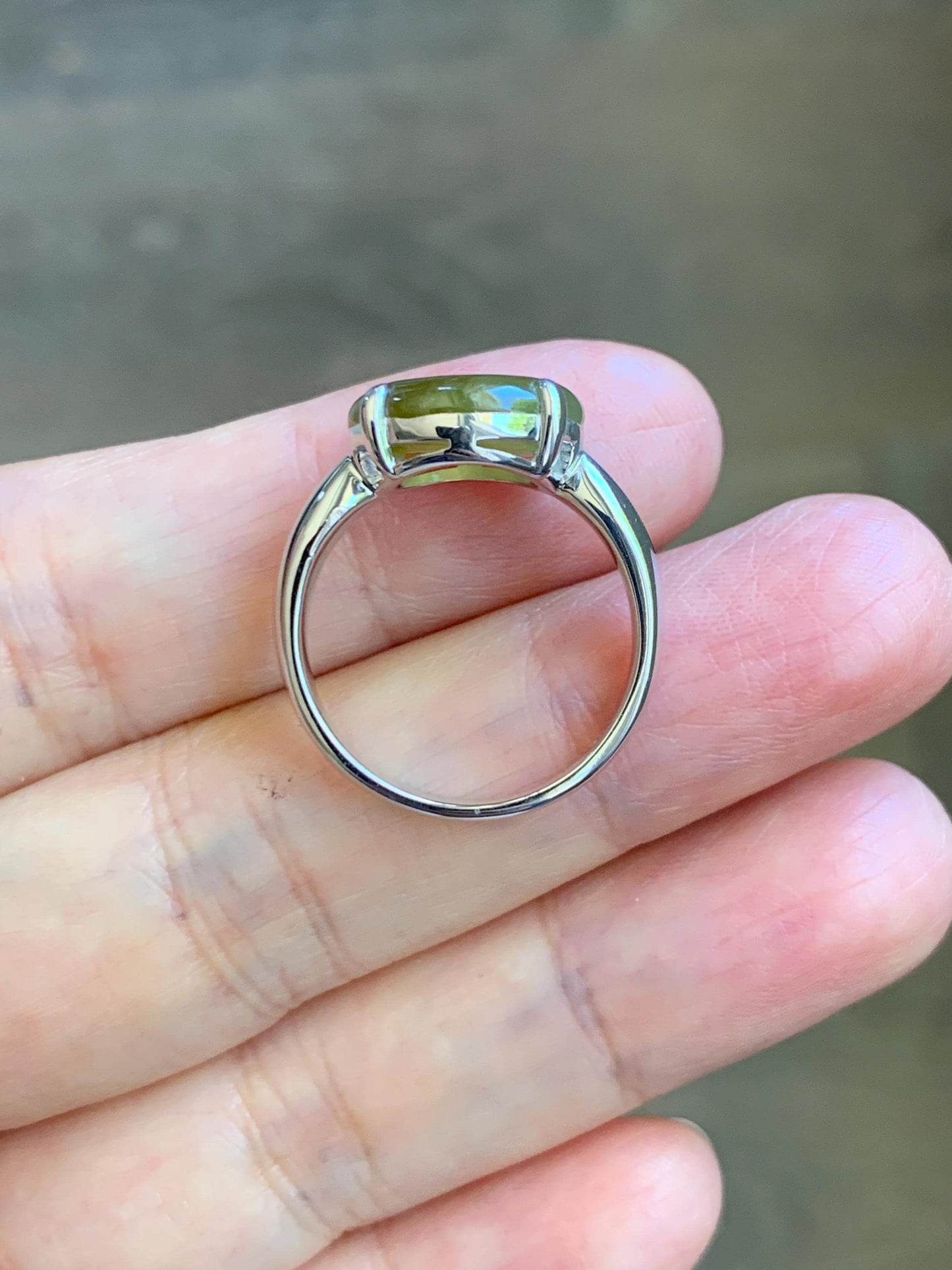 Certified Natural Grade A Icy Translucent Dark Yellow Jade Jadeite Donut Ping An Kou Ring Sterling Silver Size 7.25 US 天然冰深黄翡翠平安扣银镶戒指 236