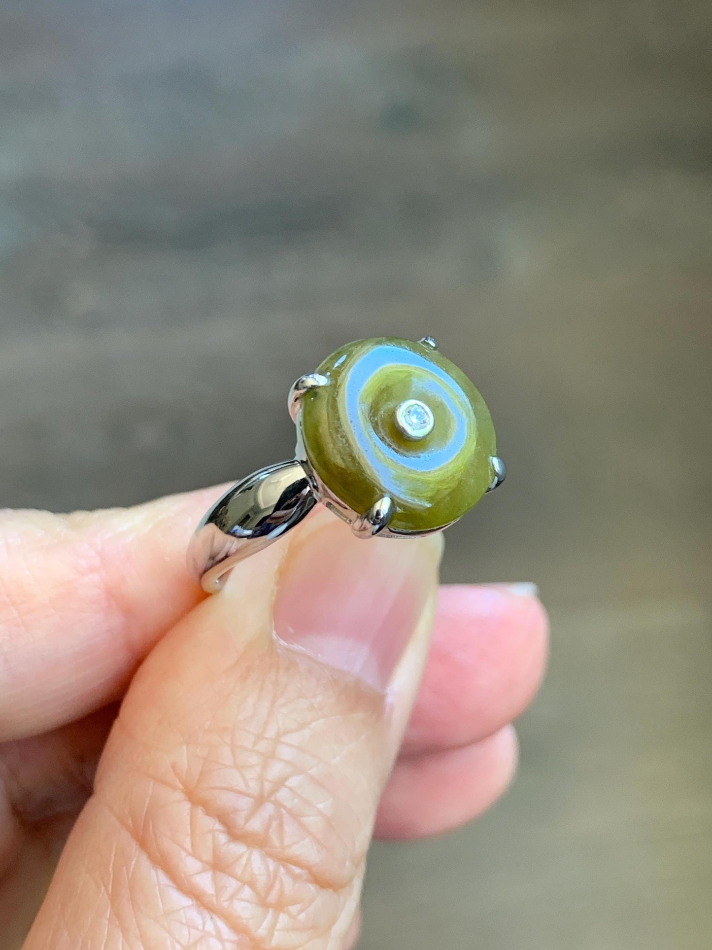 Certified Natural Grade A Icy Translucent Dark Yellow Jade Jadeite Donut Ping An Kou Ring Sterling Silver Size 7.25 US 天然冰深黄翡翠平安扣银镶戒指 236