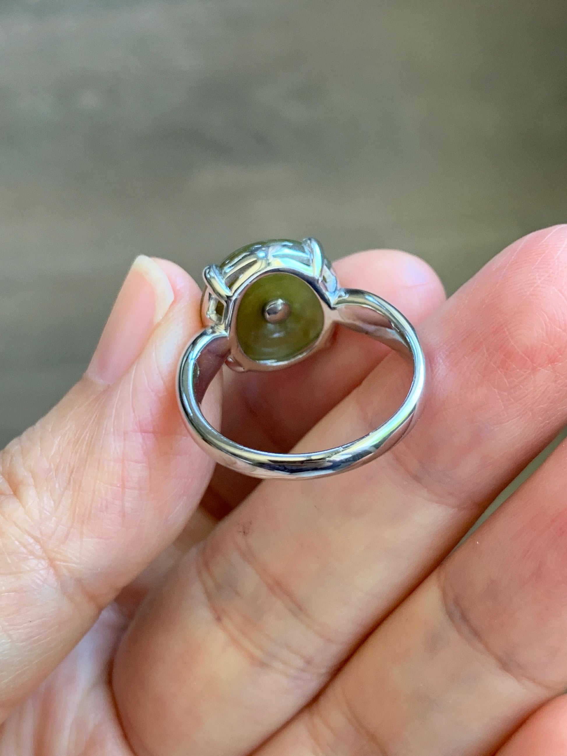 Certified Natural Grade A Icy Translucent Dark Yellow Jade Jadeite Donut Ping An Kou Ring Sterling Silver Size 7.25 US 天然冰深黄翡翠平安扣银镶戒指 236