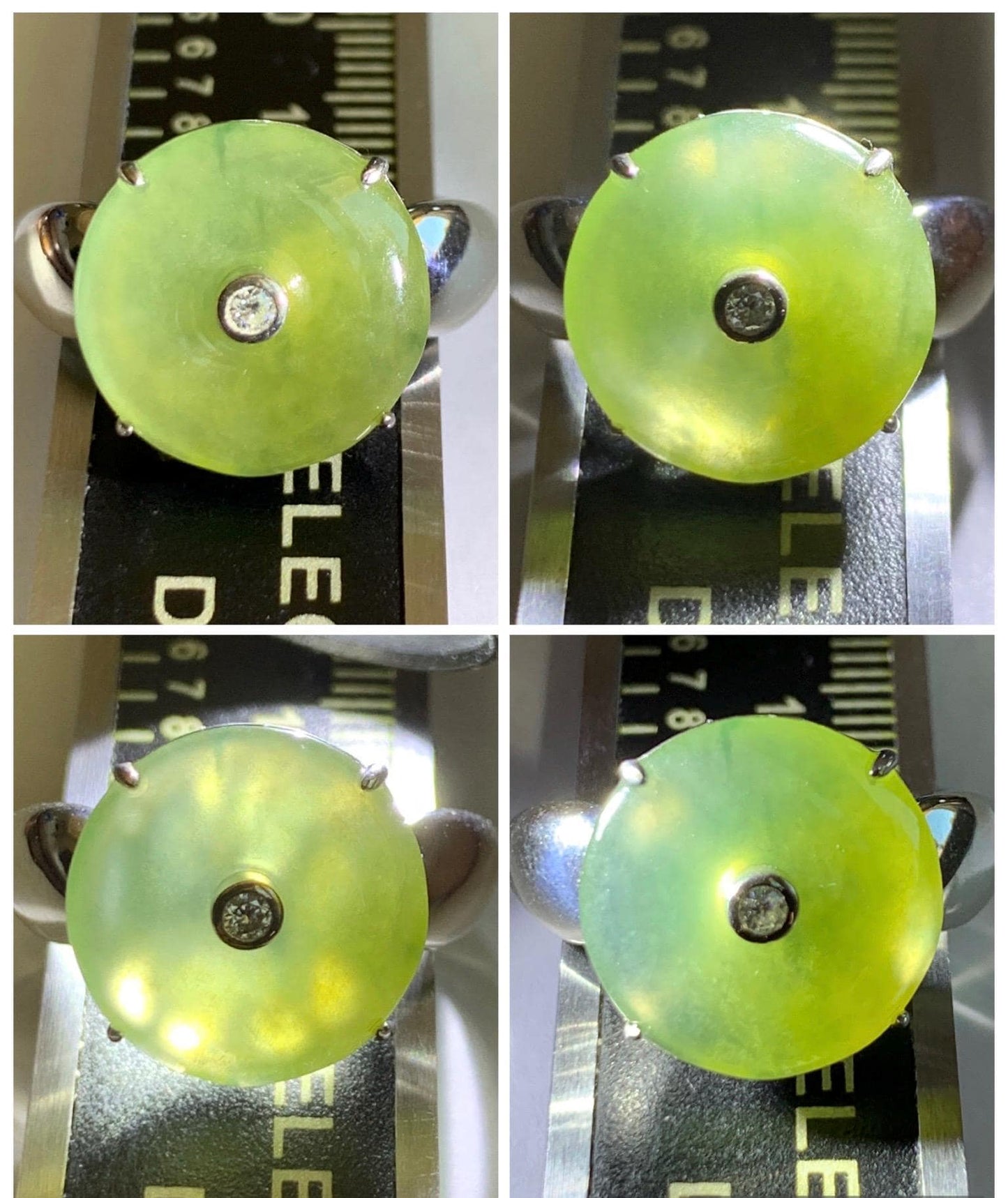 Certified Natural Grade A Guatemalan Icy Light Yellow Jade Jadeite Donut Ping An Kou Ring Sterling Silver Size 7.25 US 天然冰危浅黄蓝翡翠平安扣银镶戒指 235
