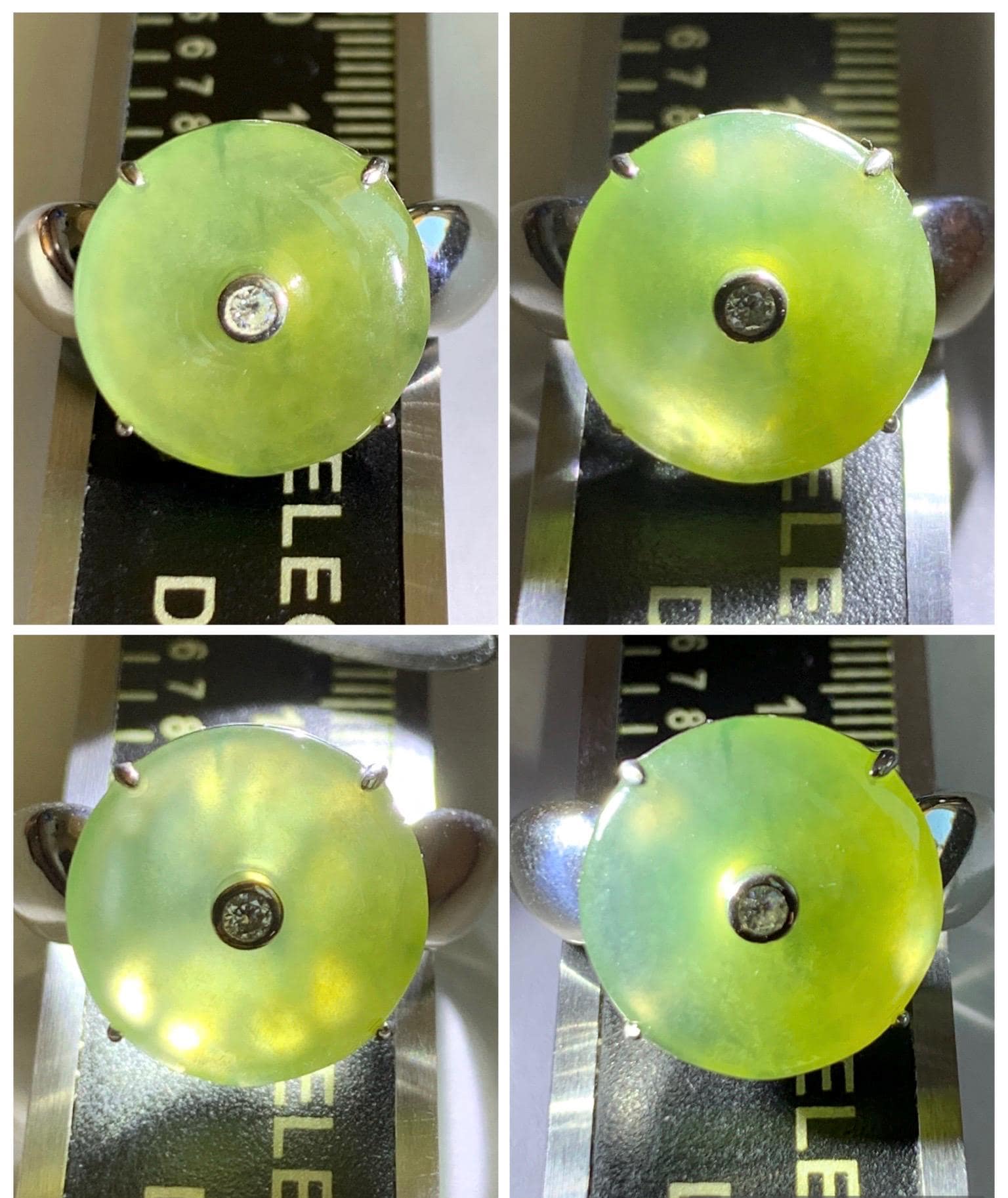 Certified Natural Grade A Guatemalan Icy Light Yellow Jade Jadeite Donut Ping An Kou Ring Sterling Silver Size 7.25 US 天然冰危浅黄蓝翡翠平安扣银镶戒指 235