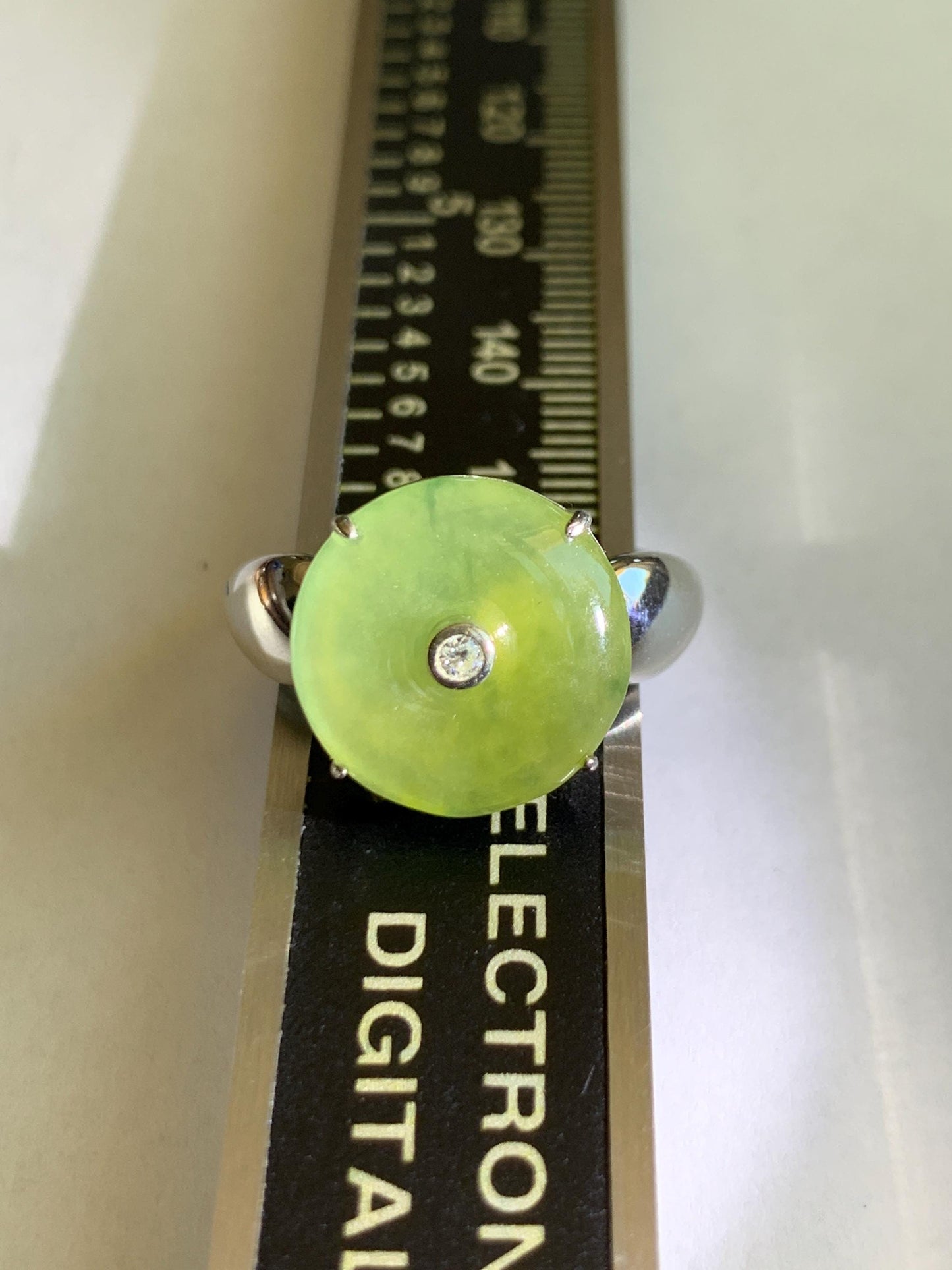 Certified Natural Grade A Guatemalan Icy Light Yellow Jade Jadeite Donut Ping An Kou Ring Sterling Silver Size 7.25 US 天然冰危浅黄蓝翡翠平安扣银镶戒指 235