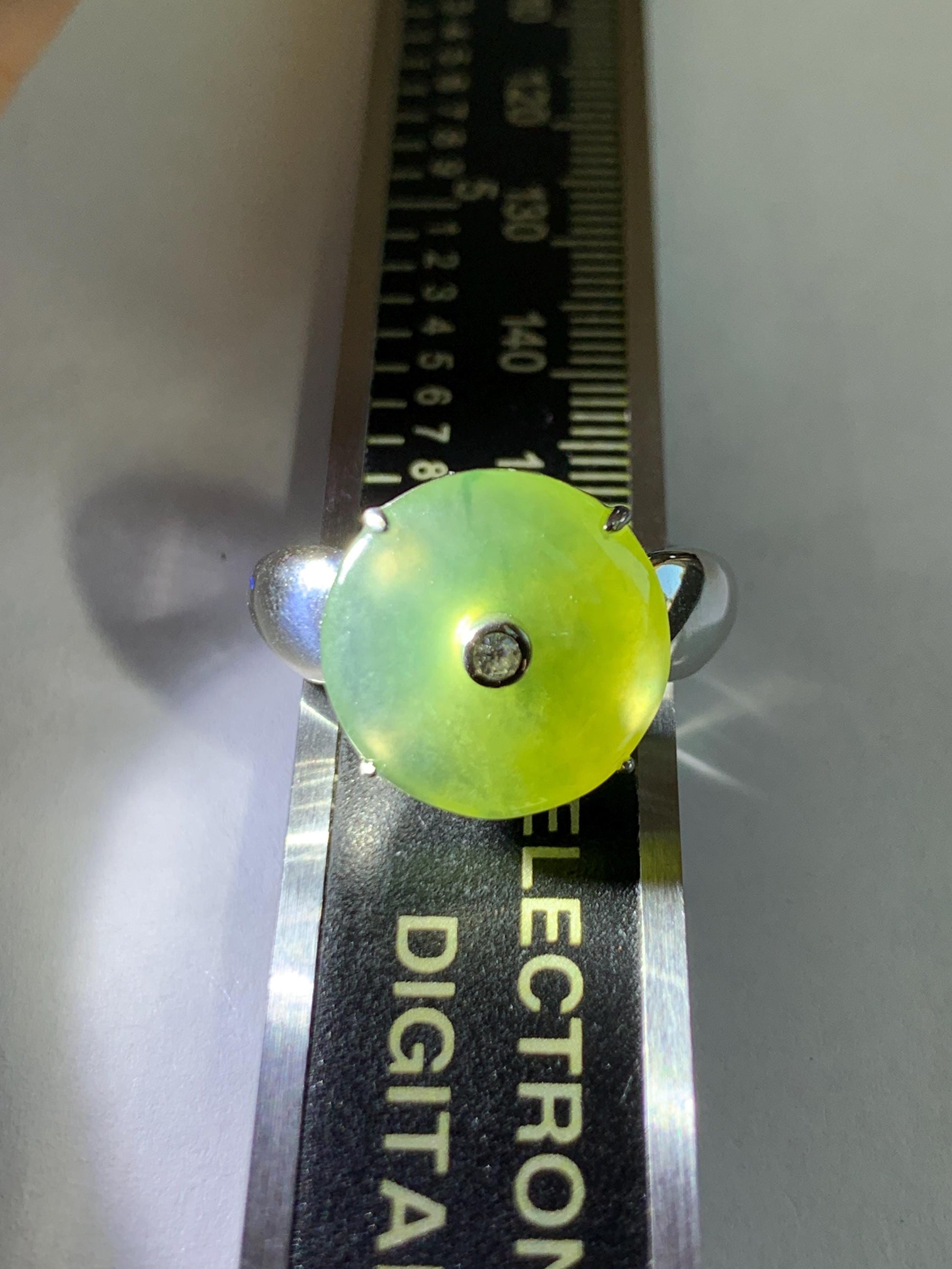 Certified Natural Grade A Guatemalan Icy Light Yellow Jade Jadeite Donut Ping An Kou Ring Sterling Silver Size 7.25 US 天然冰危浅黄蓝翡翠平安扣银镶戒指 235