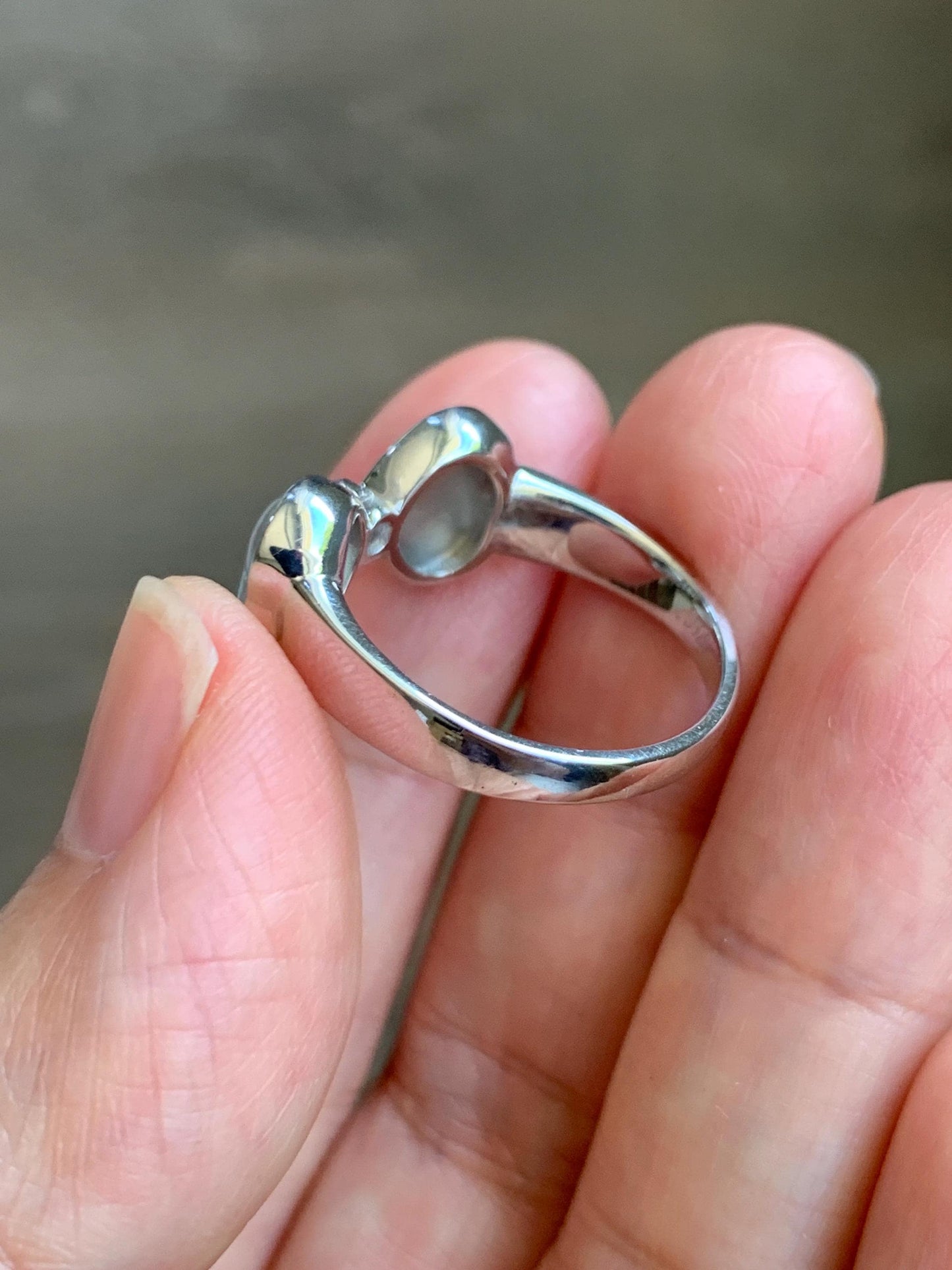 Certified Natural Grade A Icy Highly Translucent White Jade Jadeite Heart Bow Ring Sterling Silver Size 7.25 US 4.2g 天然白冰爱心翡翠蝴蝶结银镶戒指 233