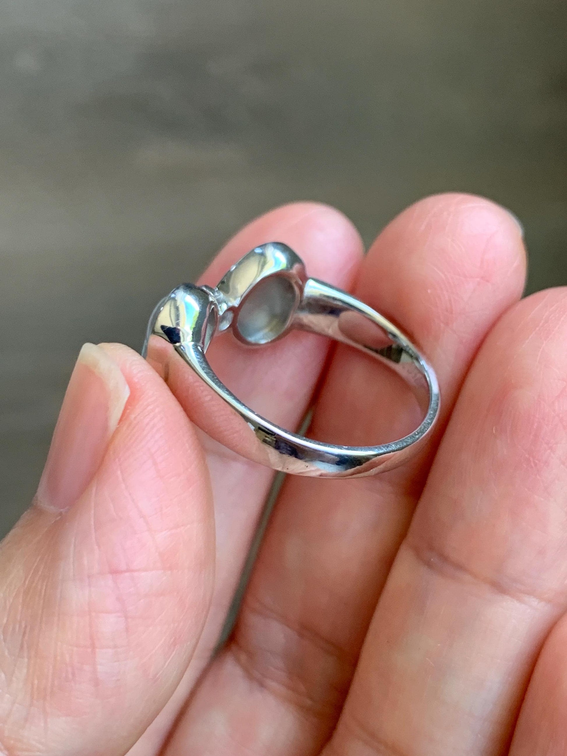 Certified Natural Grade A Icy Highly Translucent White Jade Jadeite Heart Bow Ring Sterling Silver Size 7.25 US 4.2g 天然白冰爱心翡翠蝴蝶结银镶戒指 233