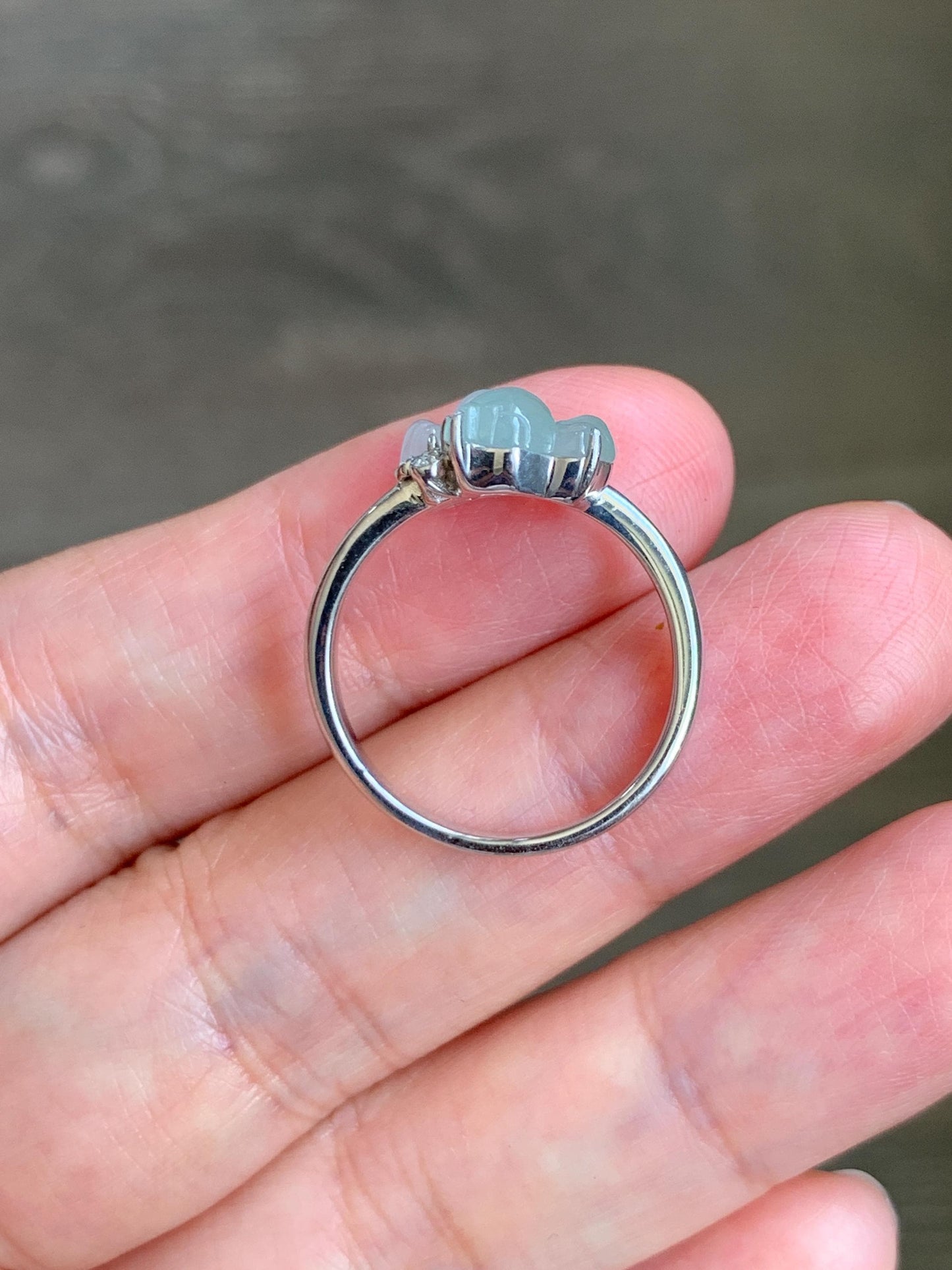 Certified Natural Grade A Icy Highly Translucent White Jade Jadeite Goldfish Bypass Ring Sterling Silver Size 7.25 US 3.15g 天然白晴冰翡翠金鱼银镶戒指224