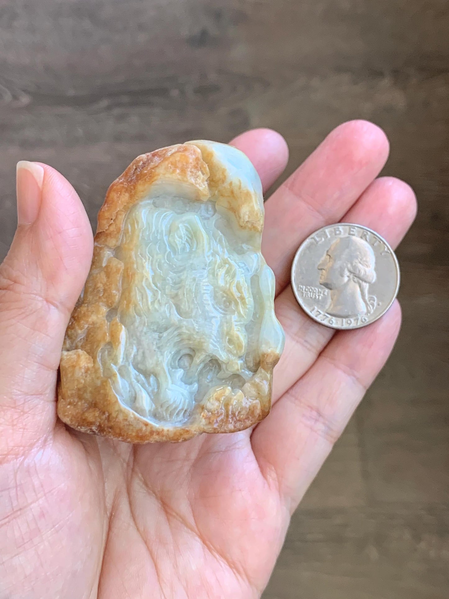 Grade A Natural White Jade Jadeite with Brown Rind Tiger Carved Rock Tea Pet Pal Home Decor Book End 116g 天然翡翠皮壳料老虎雕茶宠 MSS125