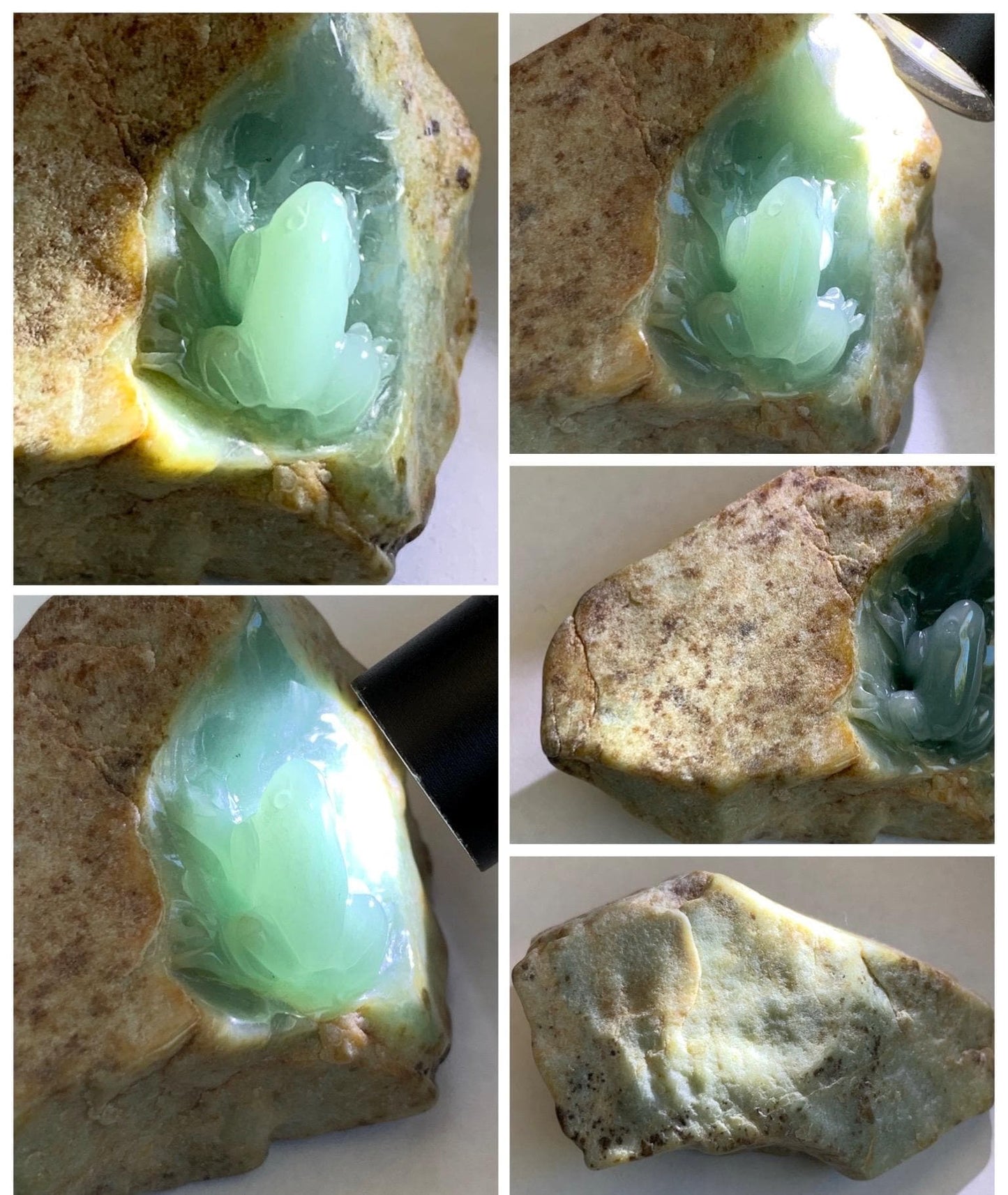 Grade A Natural Guatemalan Dusty Blue Jade Jadeite with Brown Rind Frog Carved Rock Tea Pet Pal Home Decor Book End 70g 天然冰危翡翠皮壳料青蛙茶宠 WLC125
