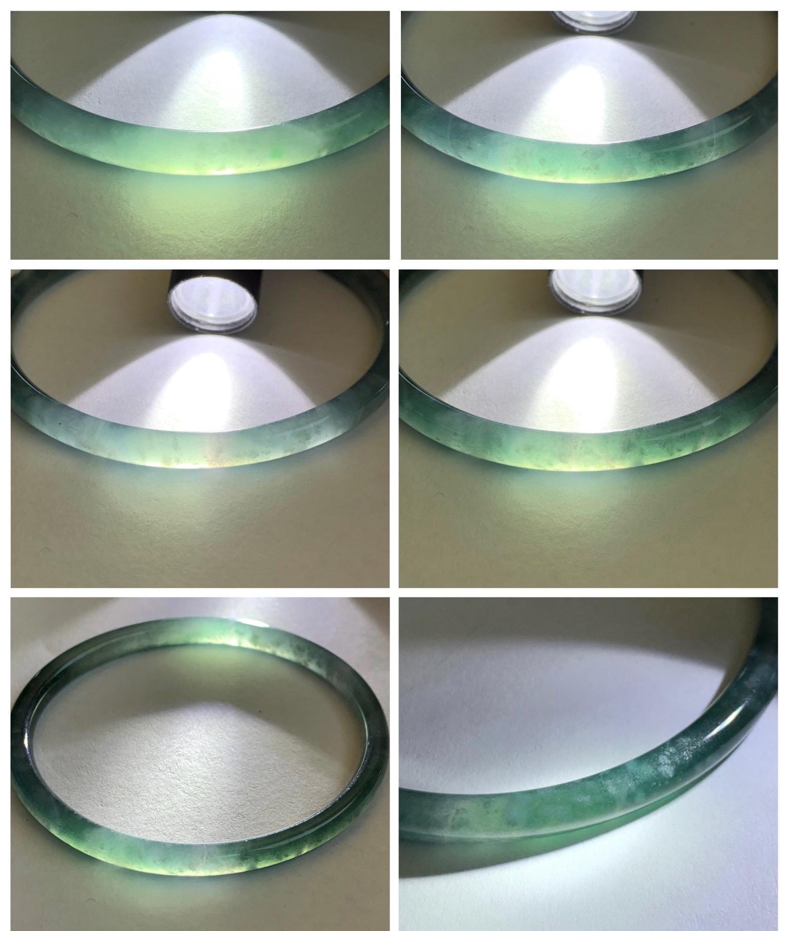 Certified Natural Grade A Guatemalan Icy Translucent Dark Teal Green Jade Jadeite Slim Bangle 60.33mm 7.46” 15.25g 天然冰胶危深蓝绿翡翠细圆条手镯 1186