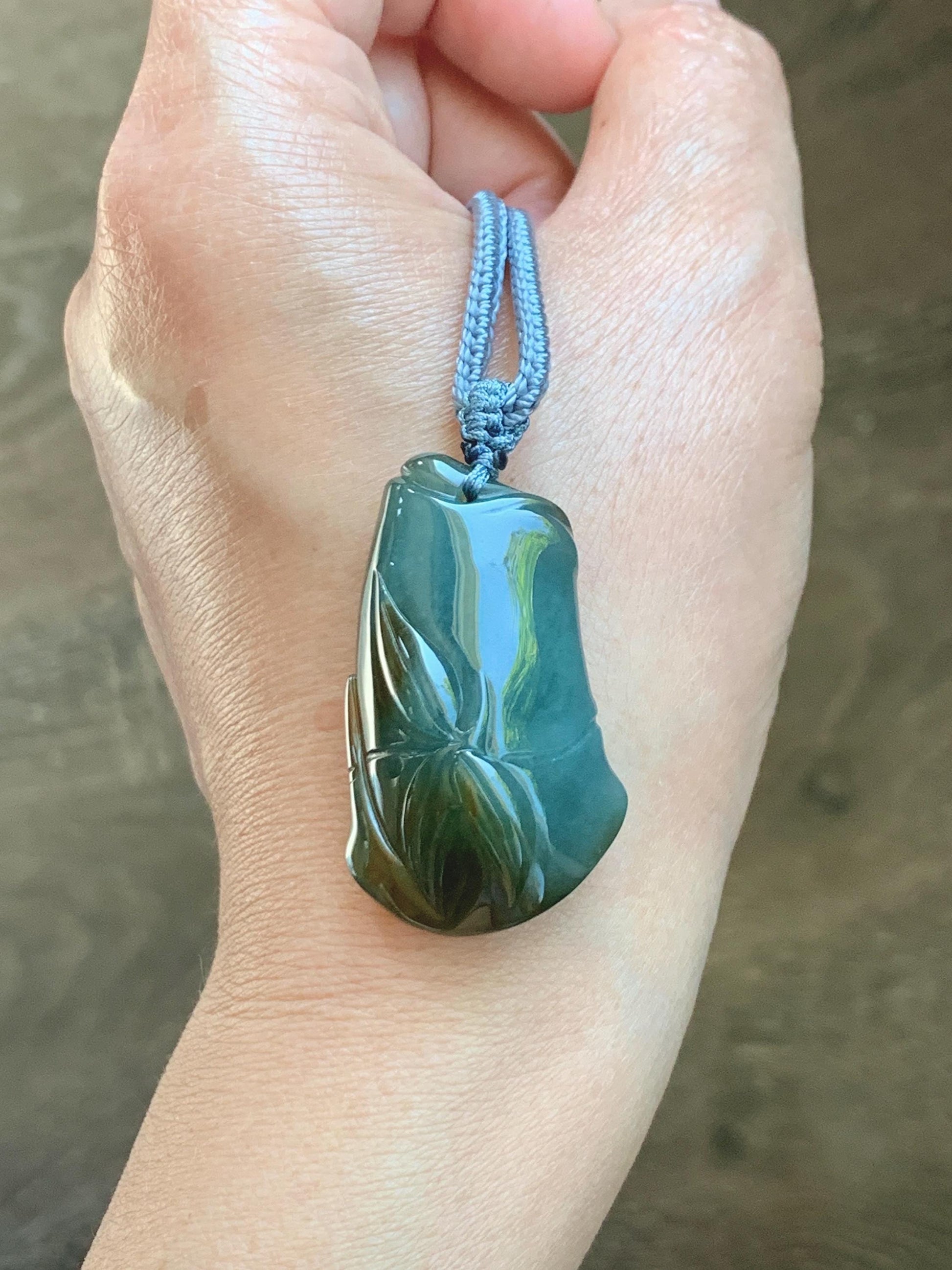Natural Grade A Guatemalan Icy Translucent Dark Blue Yellow Marbled Jade Jadeite Bamboo Pendant Rope Necklace 27” 21g 天然冰危深蓝撒金翡翠竹节吊坠 WZJ165