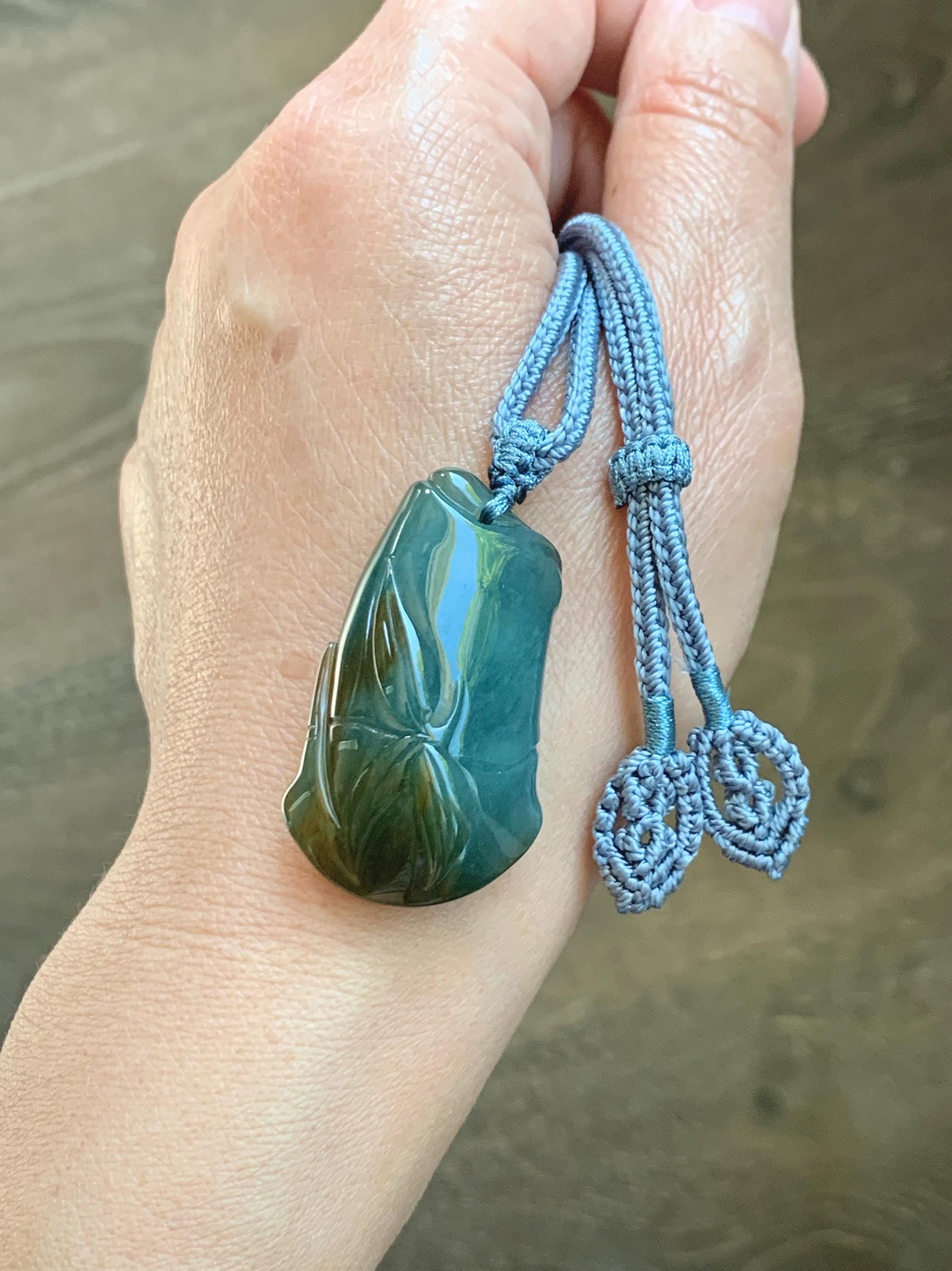 Natural Grade A Guatemalan Icy Translucent Dark Blue Yellow Marbled Jade Jadeite Bamboo Pendant Rope Necklace 27” 21g 天然冰危深蓝撒金翡翠竹节吊坠 WZJ165