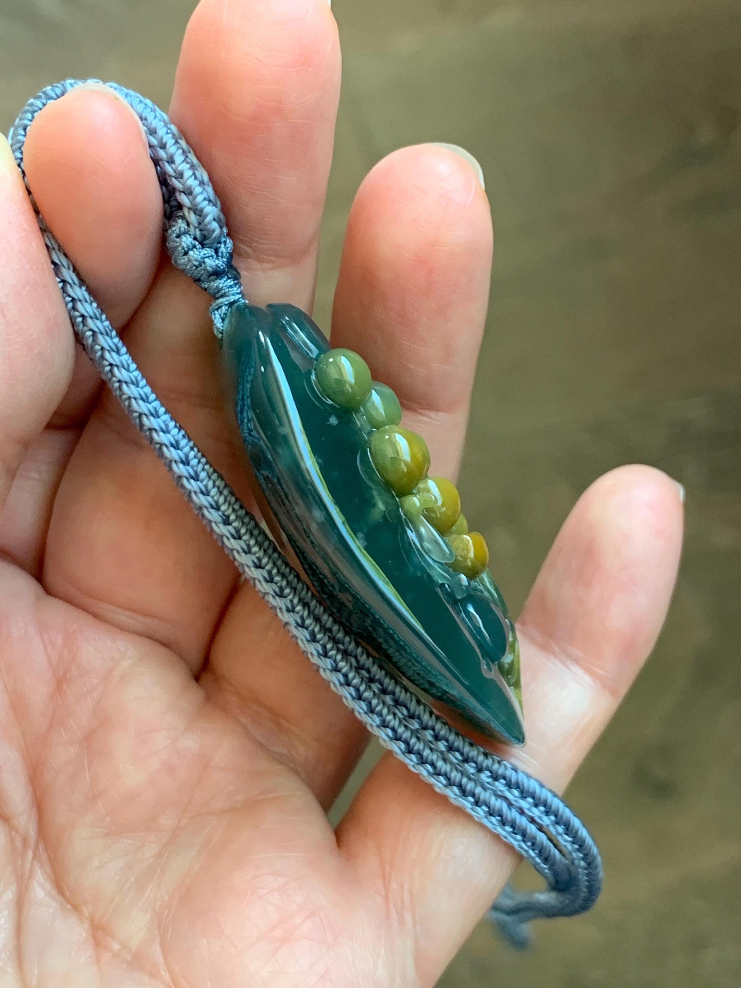 Certified Natural Grade A Guatemalan Icy Dark Teal Yellow Marbled Jadeite Lotus Flower Koi Fish Pendant Rope Necklace 27” 天然冰危蓝加黄翡翠莲花鱼吊坠1157