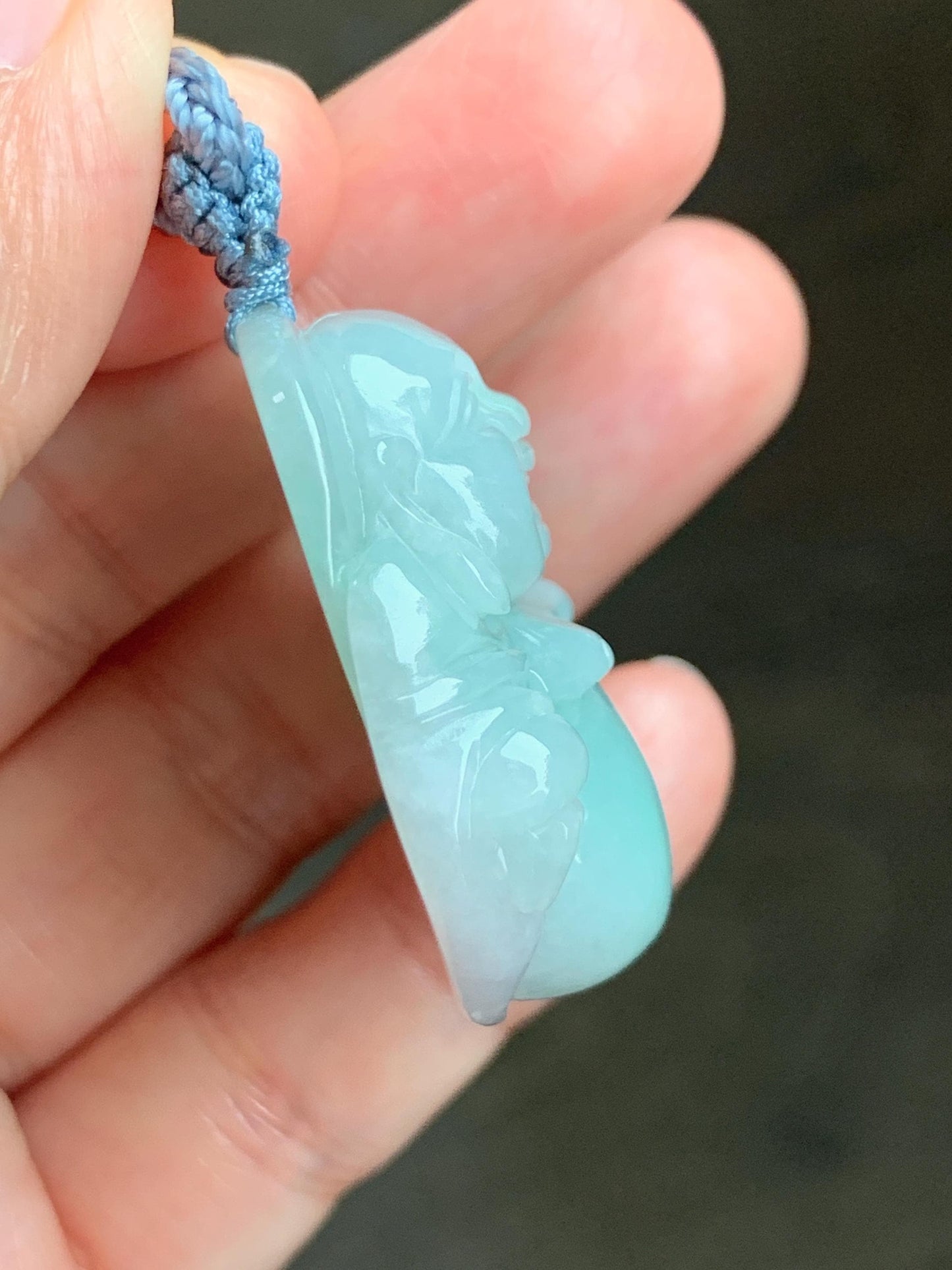 Certified Natural Grade A Icy Translucent Light Green Jade Jadeite Large Buddha Pendant Rope Necklace 27" 天然细糯浅绿翡翠佛公吊坠 1156