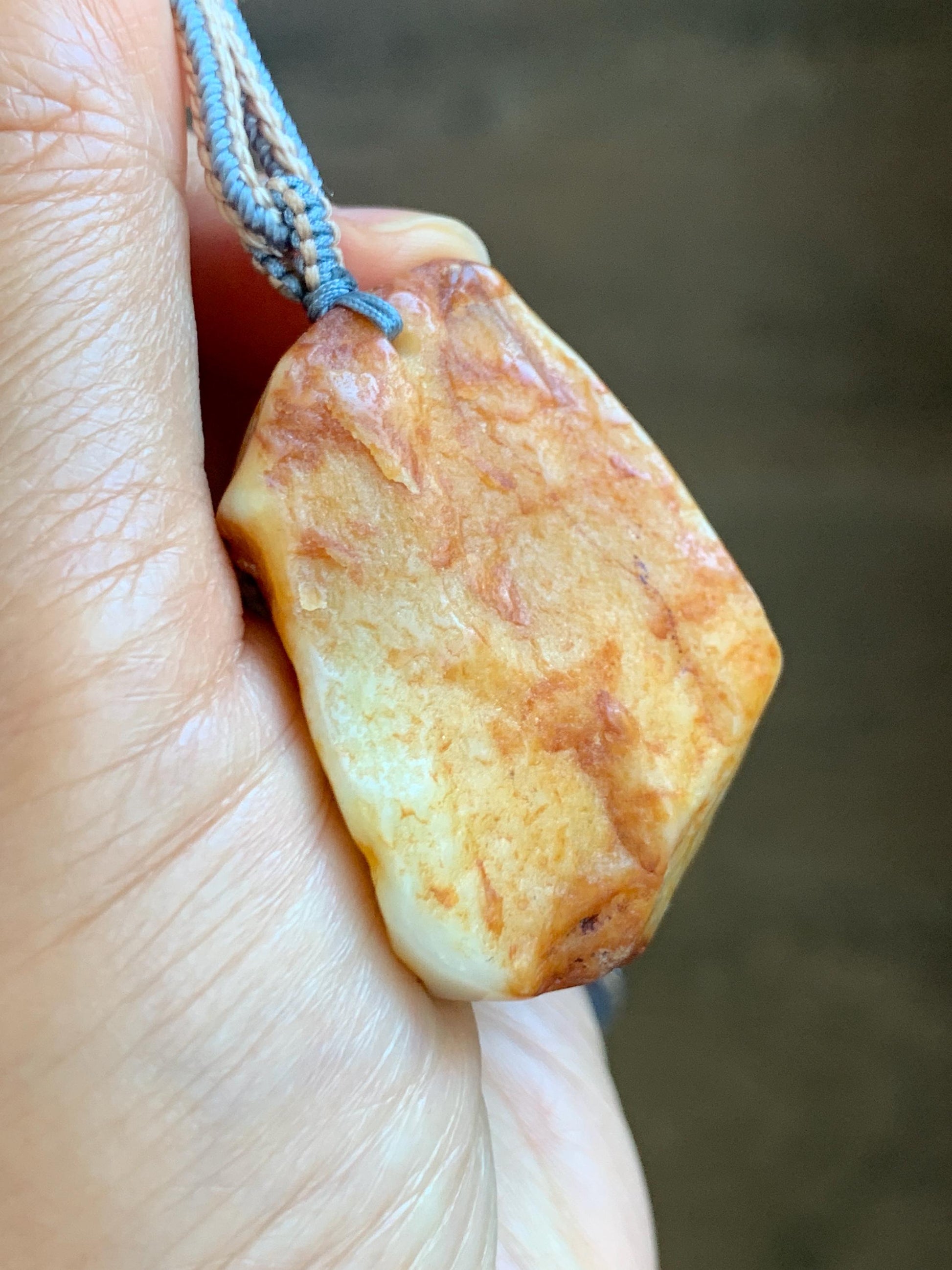 Grade A Natural White Jade Jadeite with Dark Yellow Rind Carved Tiger Pendant Rope Necklace 27” 39g 天然翡翠皮壳料老虎雕吊坠 MPKH110
