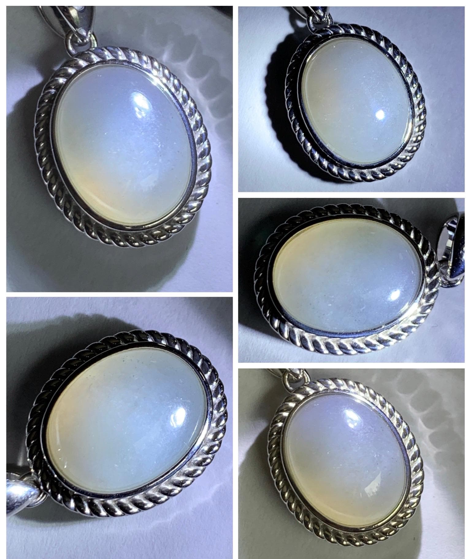 Certified Grade A Natural Icy Translucent Smoky Gray Greige Jade Jadeite Oval Pendant Sterling Silver Custom Design 5.75g 天然冰胶烟灰紫翡翠吊坠 219