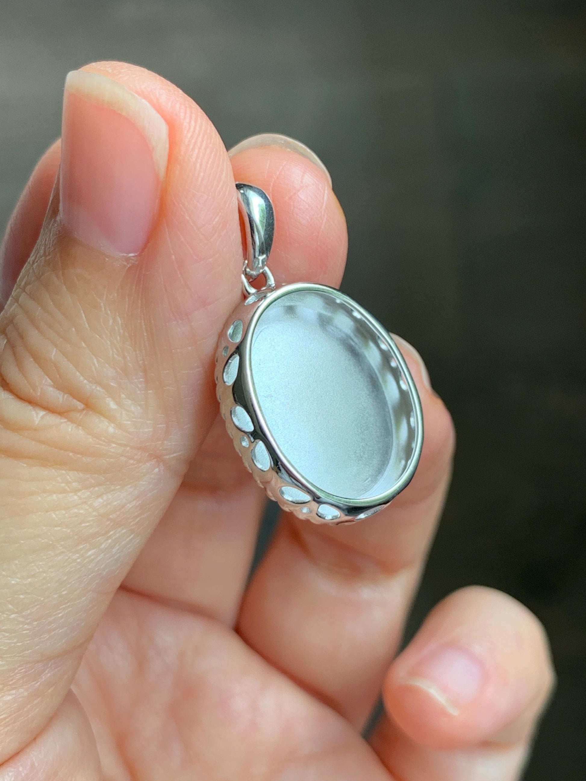 Certified Grade A Natural Icy Translucent Smoky Gray Greige Jade Jadeite Oval Pendant Sterling Silver Custom Design 5.75g 天然冰胶烟灰紫翡翠吊坠 219