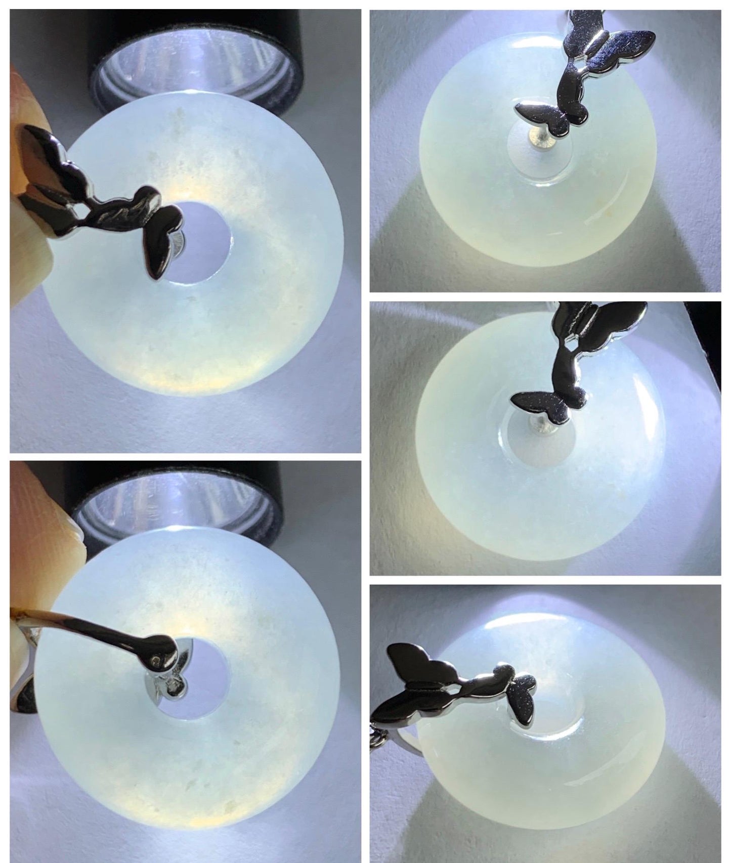 Grade A Natural Icy Highly Translucent White Jade Jadeite Ping An Kou Donut Ring Pendant Sterling Silver 天然白冰胶翡翠平安扣吊坠 MBQ160S