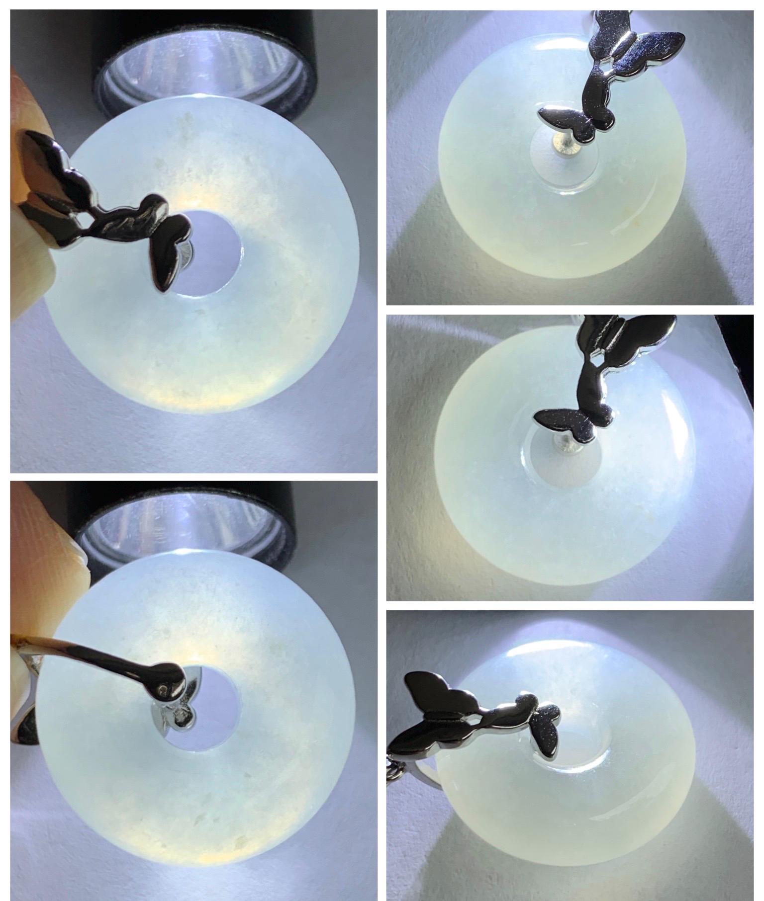 Grade A Natural Icy Highly Translucent White Jade Jadeite Ping An Kou Donut Ring Pendant Sterling Silver 天然白冰胶翡翠平安扣吊坠 MBQ160S