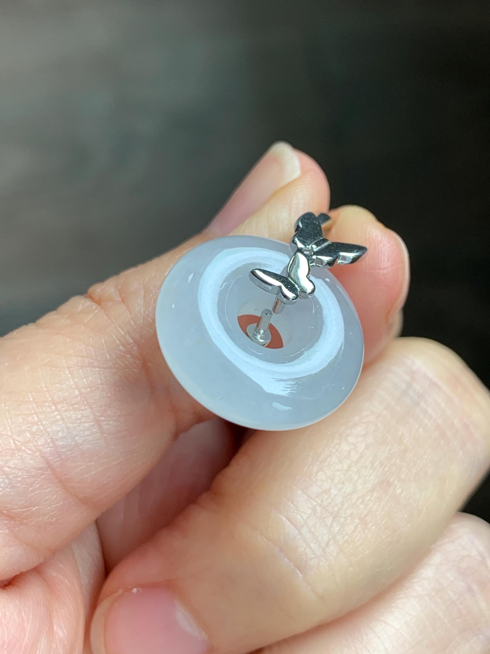 Grade A Natural Icy Highly Translucent White Jade Jadeite Ping An Kou Donut Ring Pendant Sterling Silver 天然白冰胶翡翠平安扣吊坠 MBQ160S