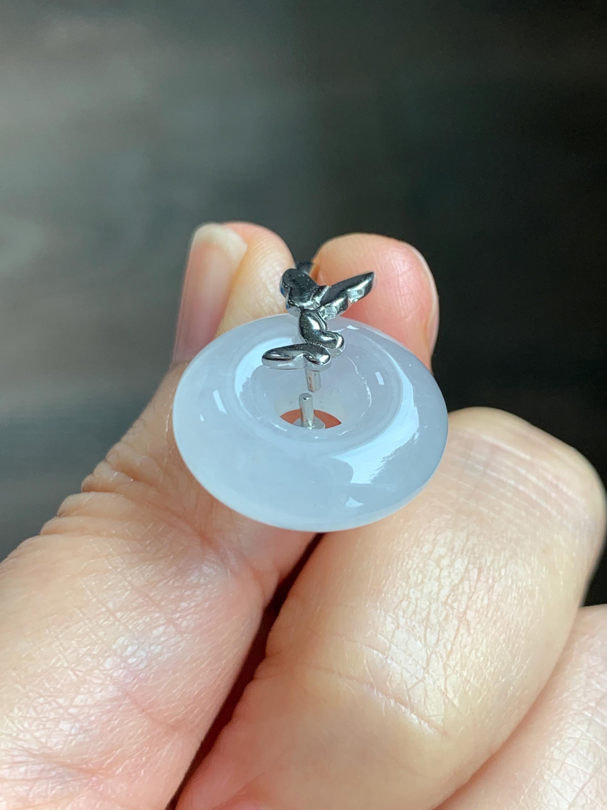 Grade A Natural Icy Highly Translucent White Jade Jadeite Ping An Kou Donut Ring Pendant Sterling Silver 天然白冰胶翡翠平安扣吊坠 MBQ160S