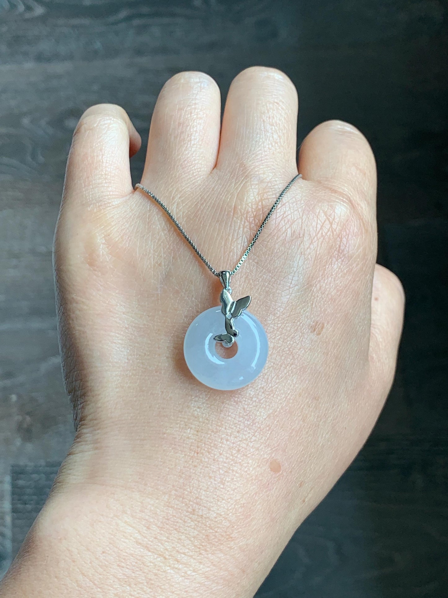 Grade A Natural Icy Highly Translucent White Jade Jadeite Ping An Kou Donut Ring Pendant Sterling Silver 天然白冰胶翡翠平安扣吊坠 MBQ160S